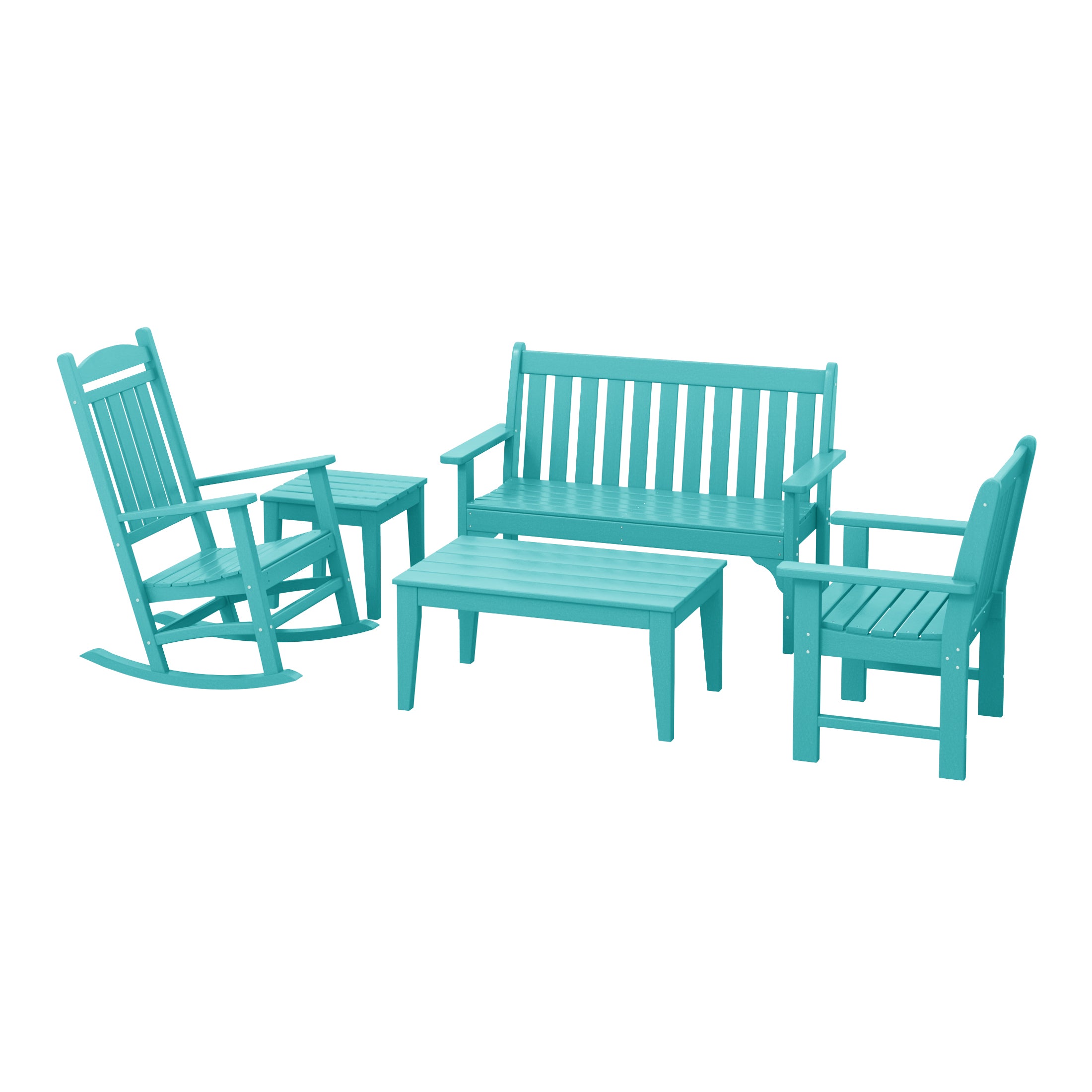 Paradise 5-Piece HDPE Outdoor Patio Furniture Couch and Rocking Chair Set