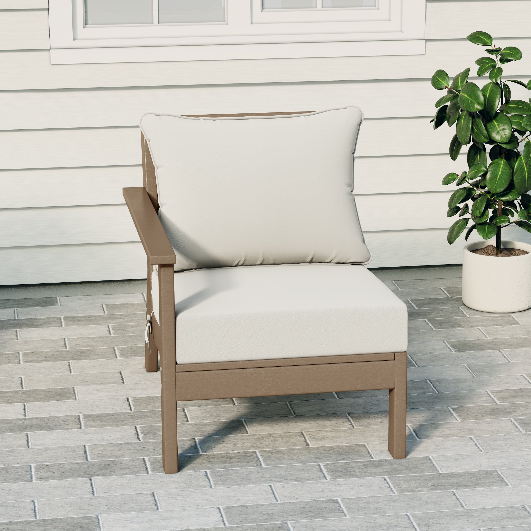 Portsmouth Outdoor Patio HDPE Left Arm Sectional Corner Club Chair with Patio Cushions