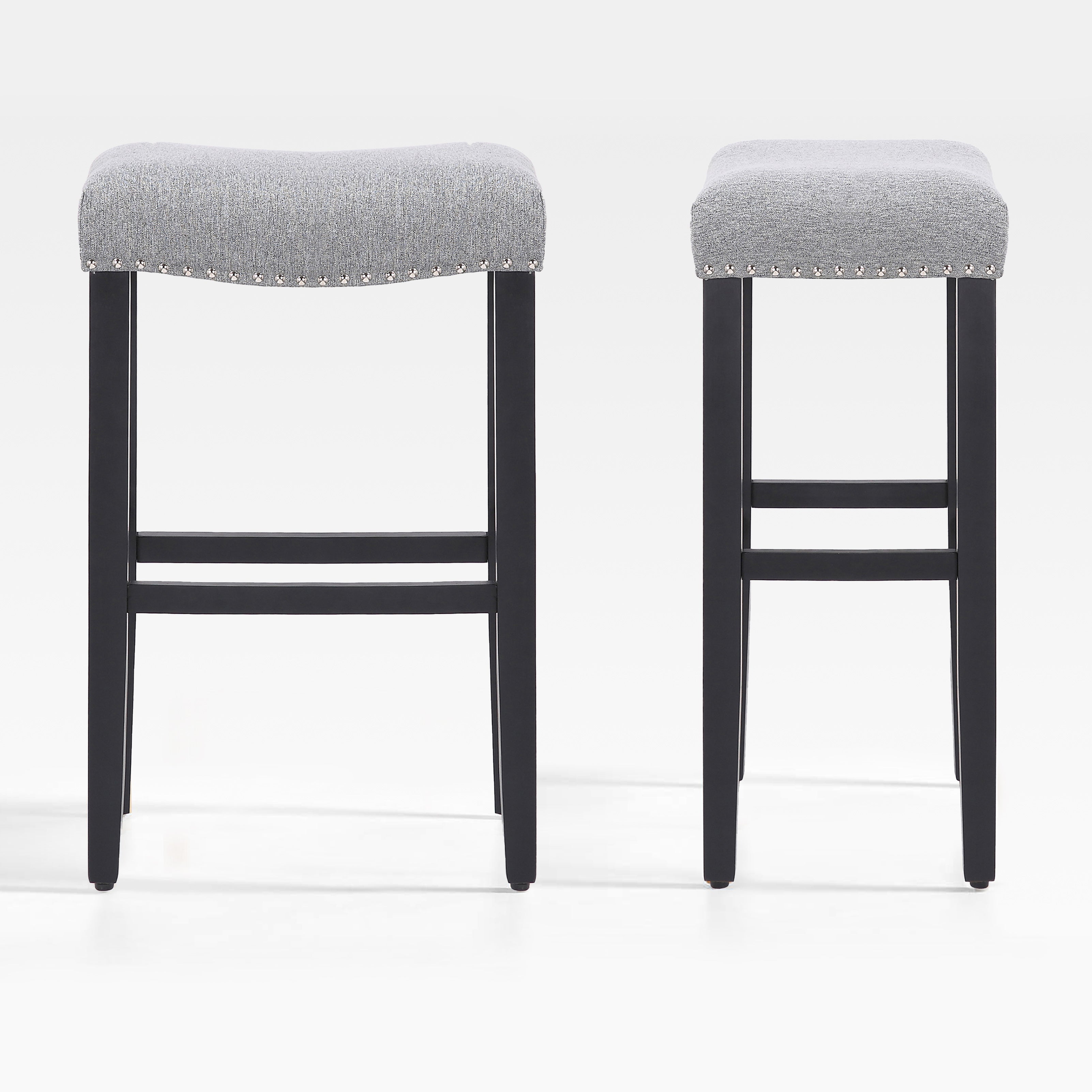 Bulmon 29" upholstered nail head bar counter stools with Black color legs (2 piece set)