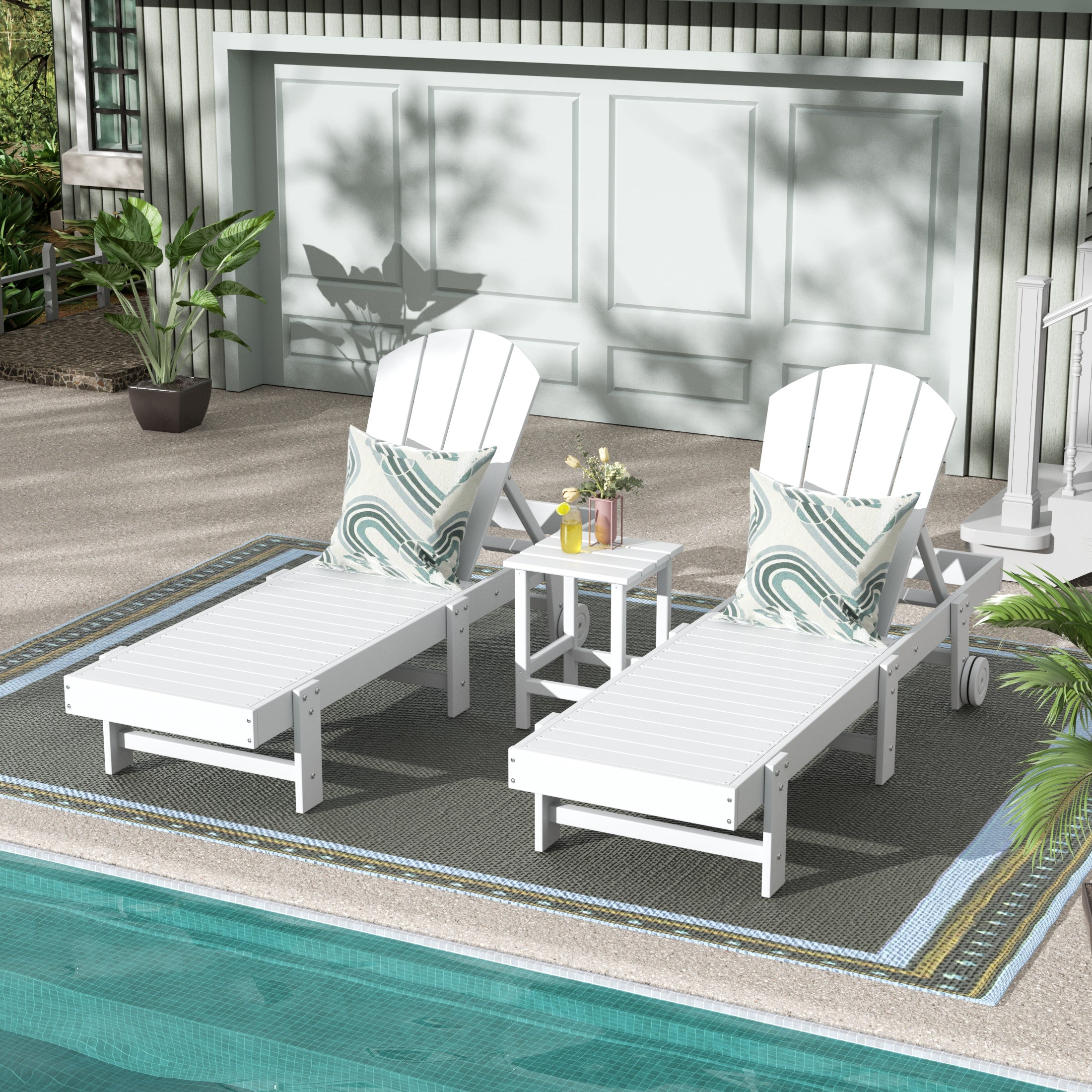 Paradise 3 Piece Poly Reclining Chaise Lounge With Wheels