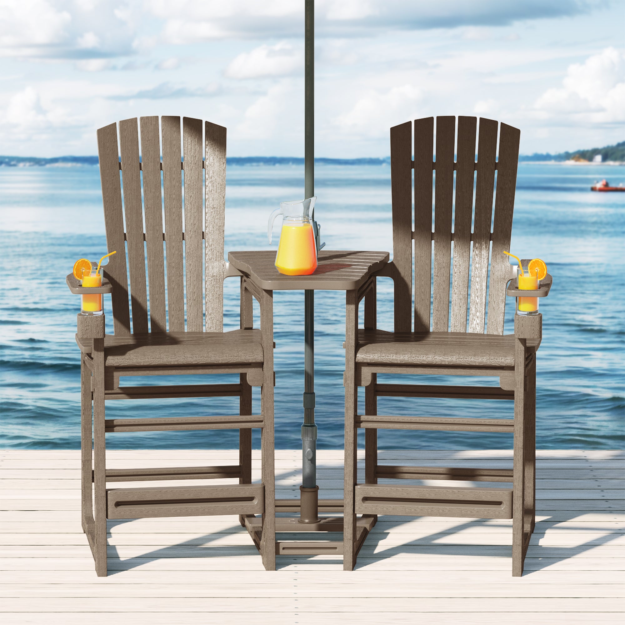 Cayman Outdoor Tall Adirondack Chairs With Connecting Table Tray (Set of 2)