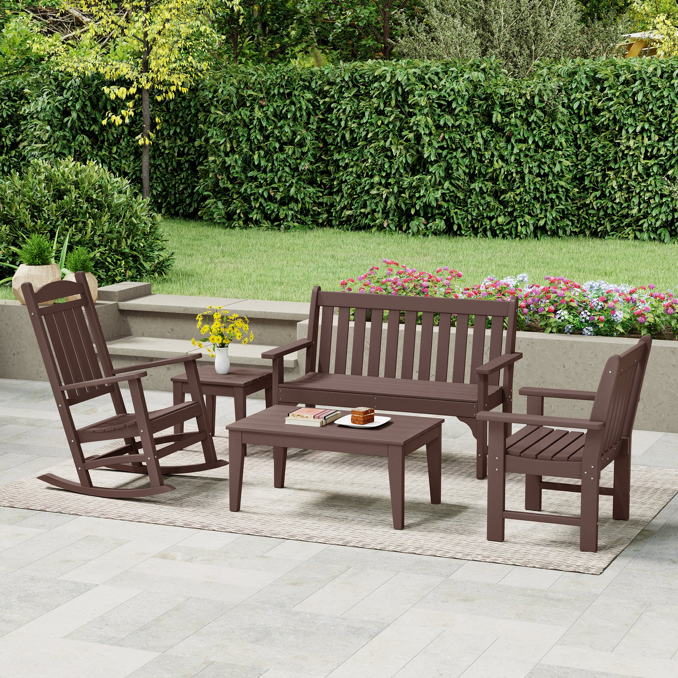Paradise 5-Piece HDPE Outdoor Patio Furniture Couch and Rocking Chair Set