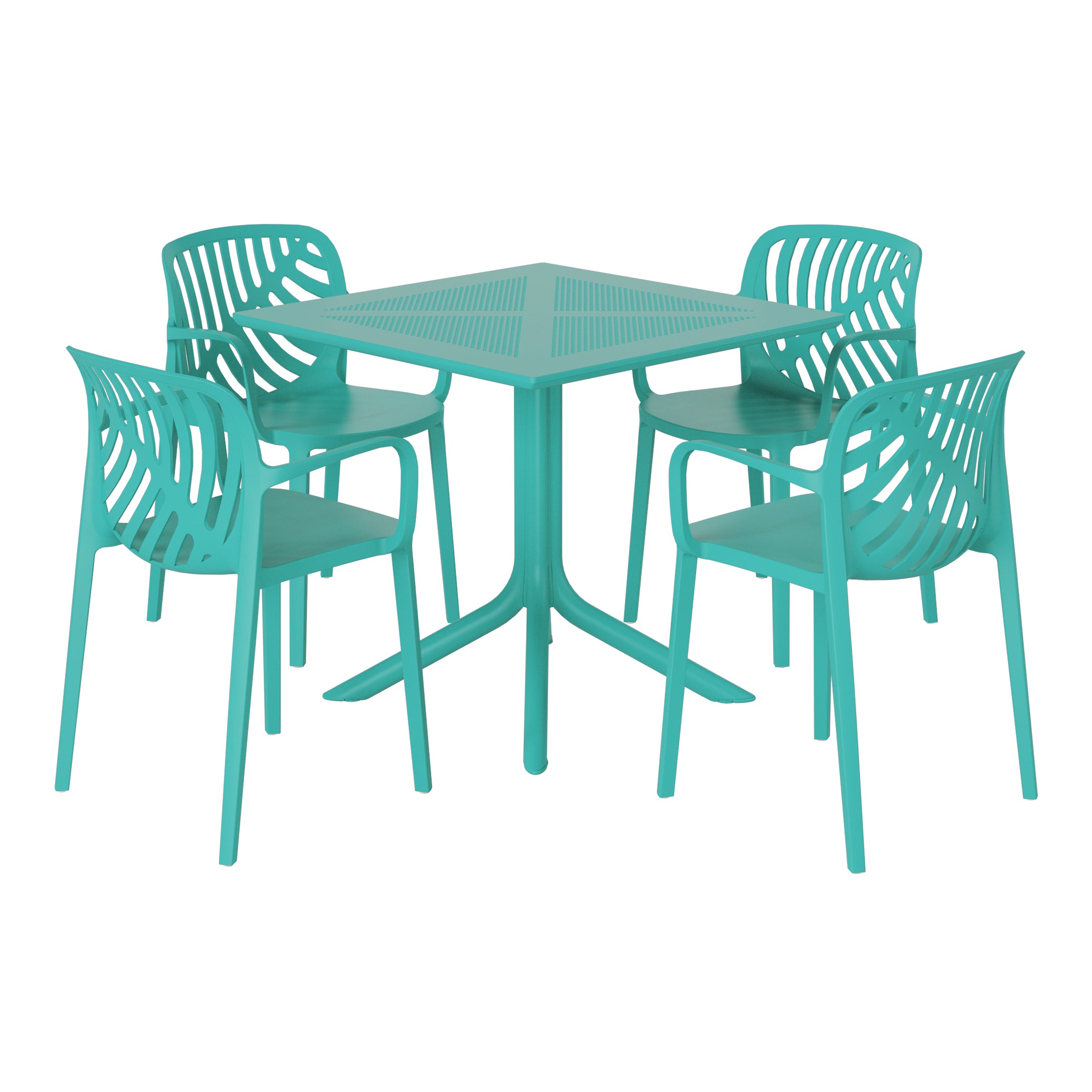 Sunshine 5-Piece Outdoor Resin Square Patio Dining Table Set with Modern Stackable Patio Dining Chairs