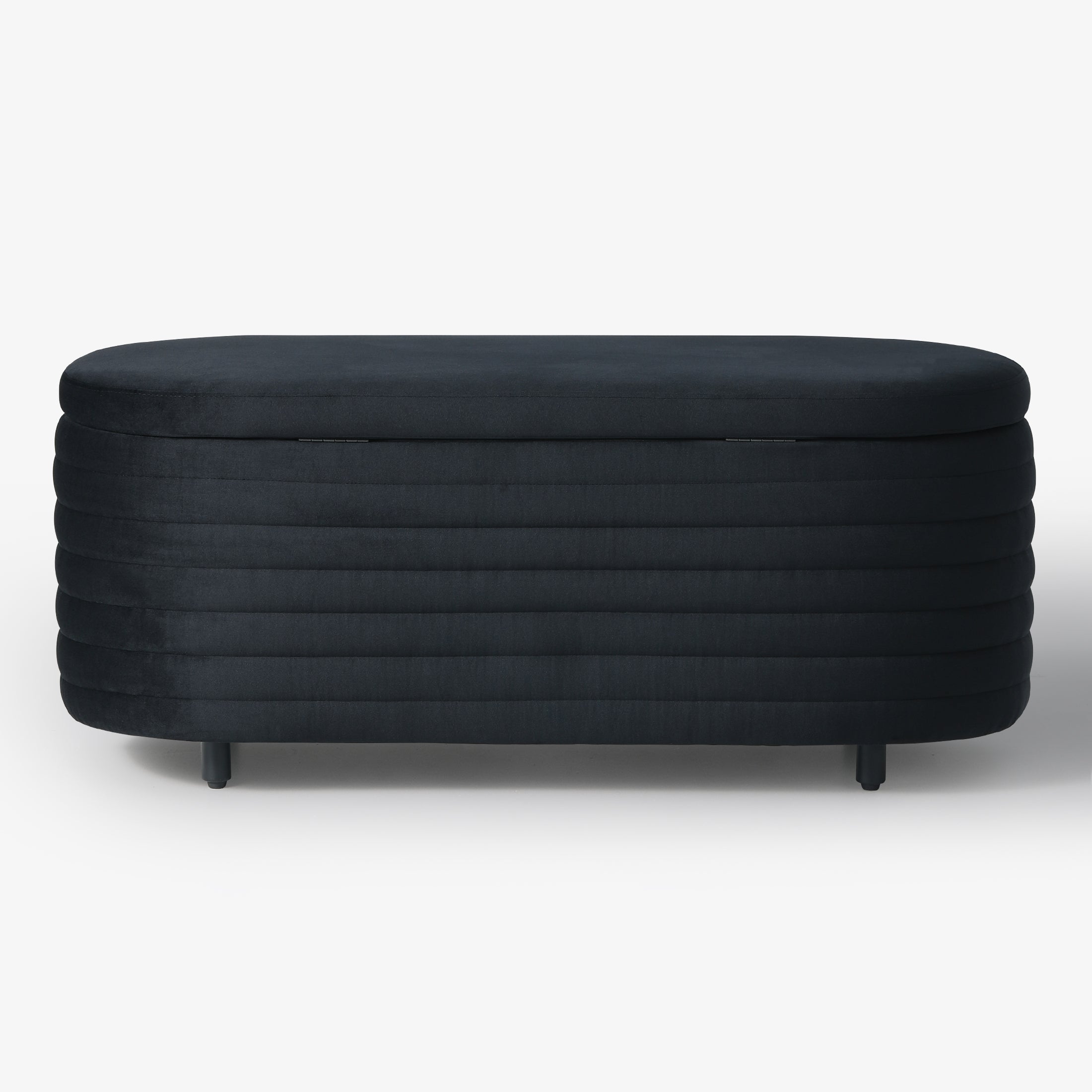 Alaia 42" Wide Mid-Century Modern Upholstered Velvet Tufted Oval Storage Ottoman Bench