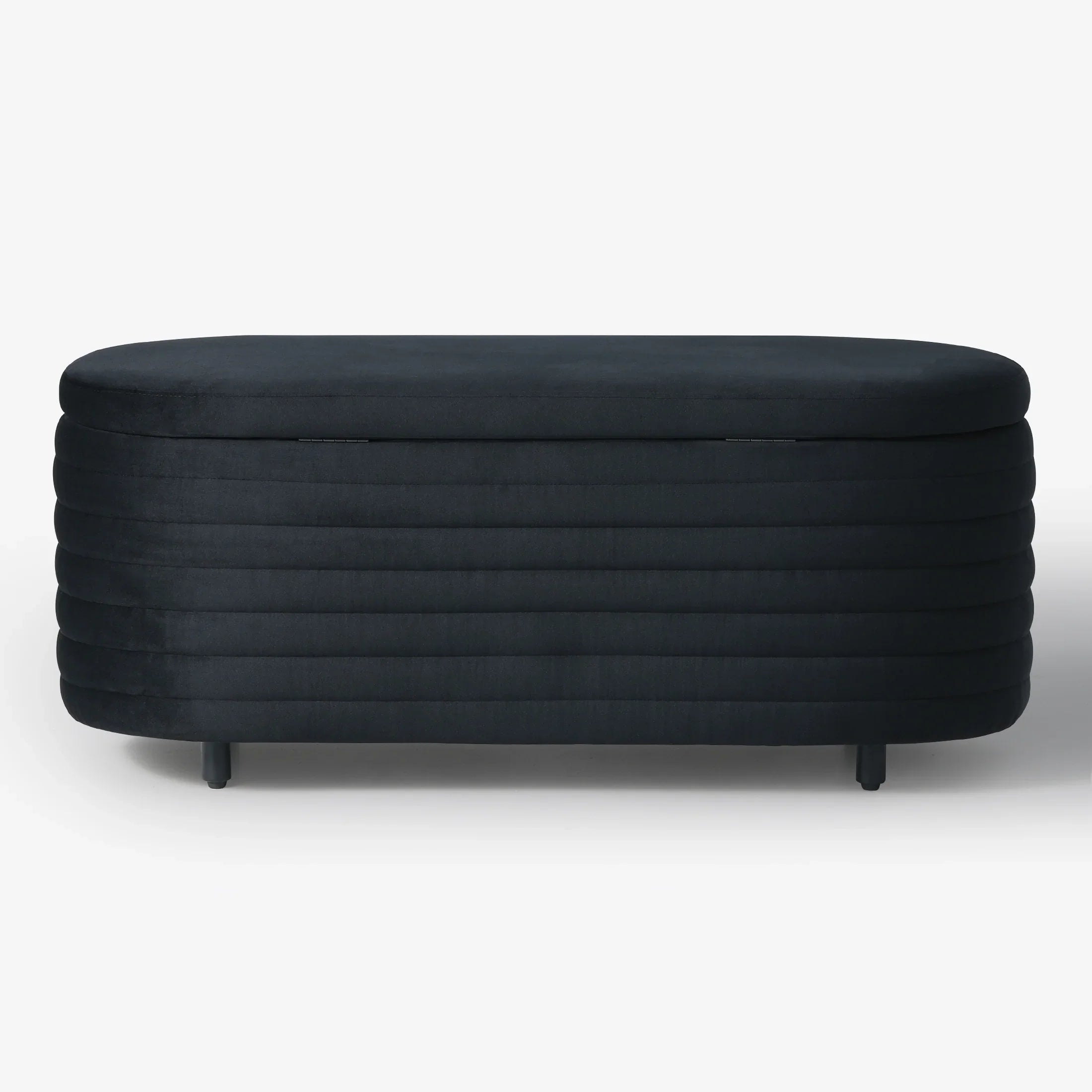 Alaia 42" Wide Mid-Century Modern Upholstered Velvet Tufted Oval Storage Ottoman Bench