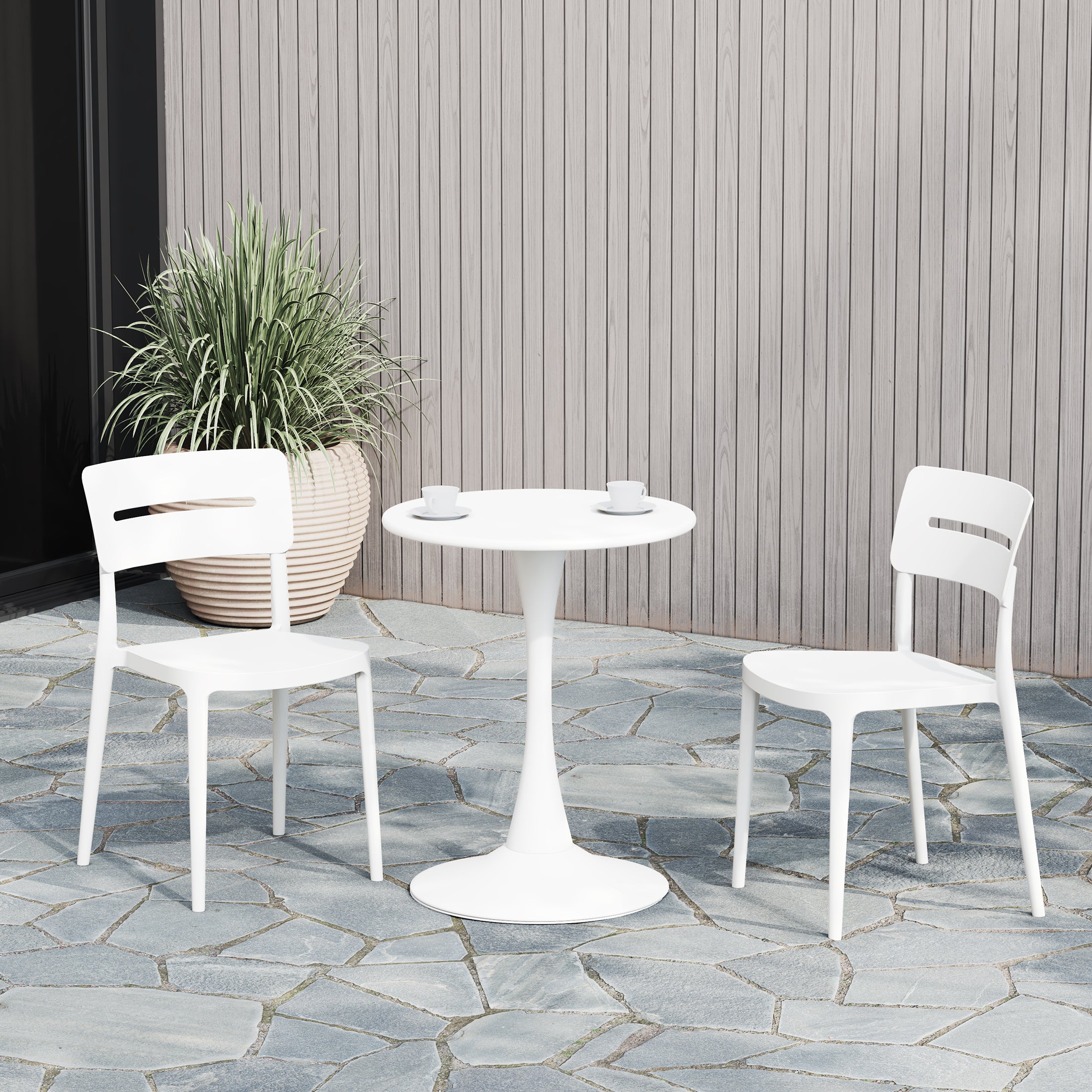 Sunshine 3-Piece Outdoor Round Metal Patio Dining Table Set With Stackable Patio Chairs
