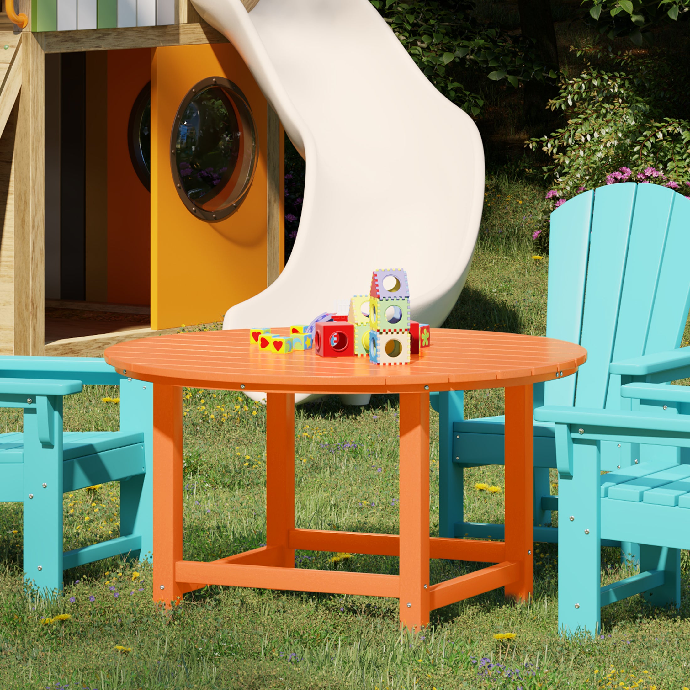 Paradise Kids Outdoor Patio Furniture HDPE 38" Wide Round Dining Table