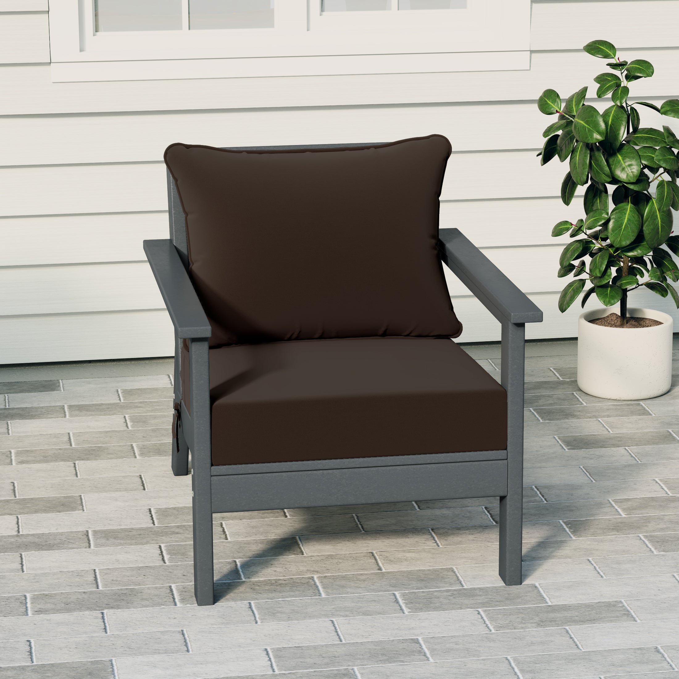 Portsmouth Outdoor Modern HDPE Patio Club Chair with Deep Seat Cushions