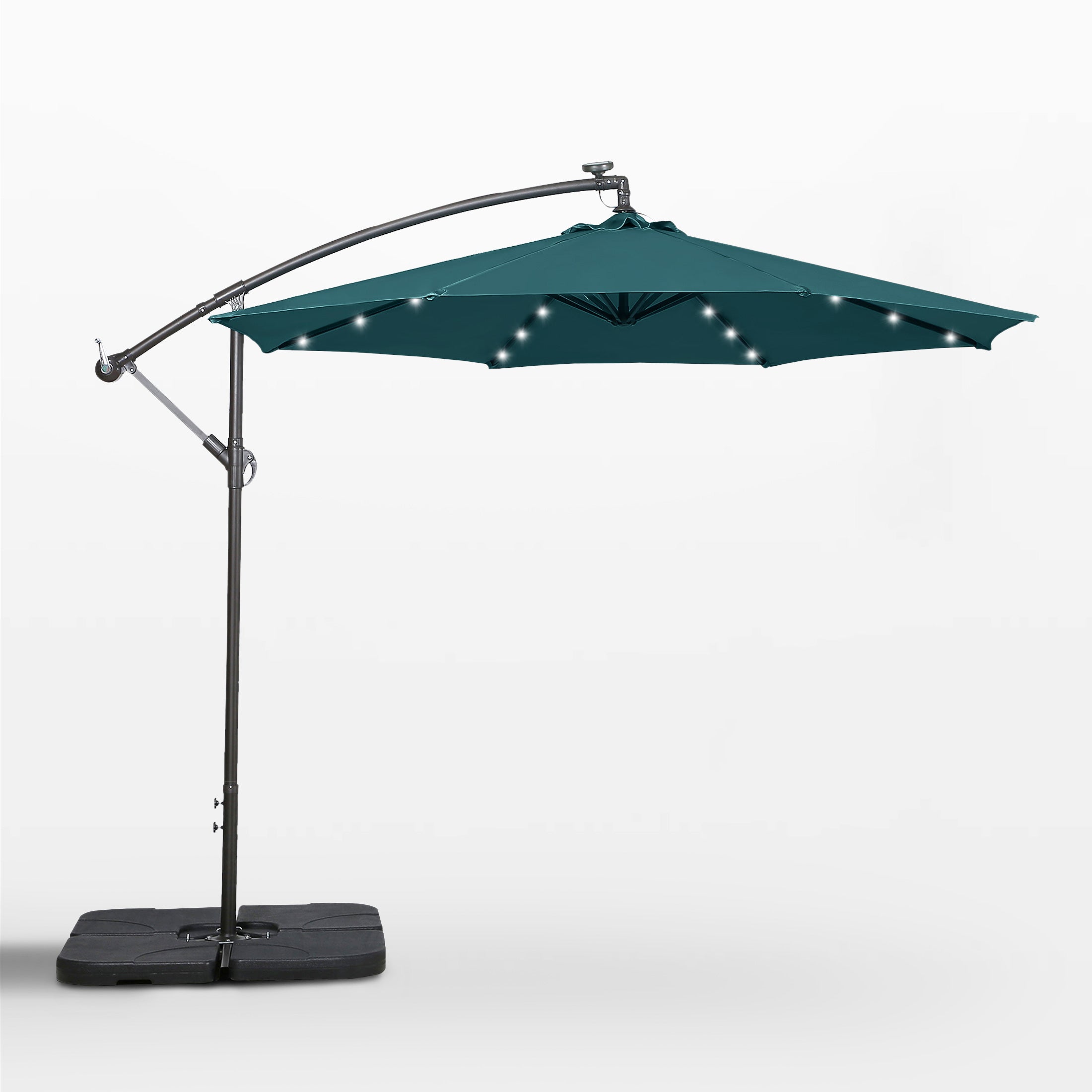Westlake 10 ft. Outdoor / Paito Cantilever Hanging Umbrella with Solar Power LED lights and 50 lbs concrete weight base kit