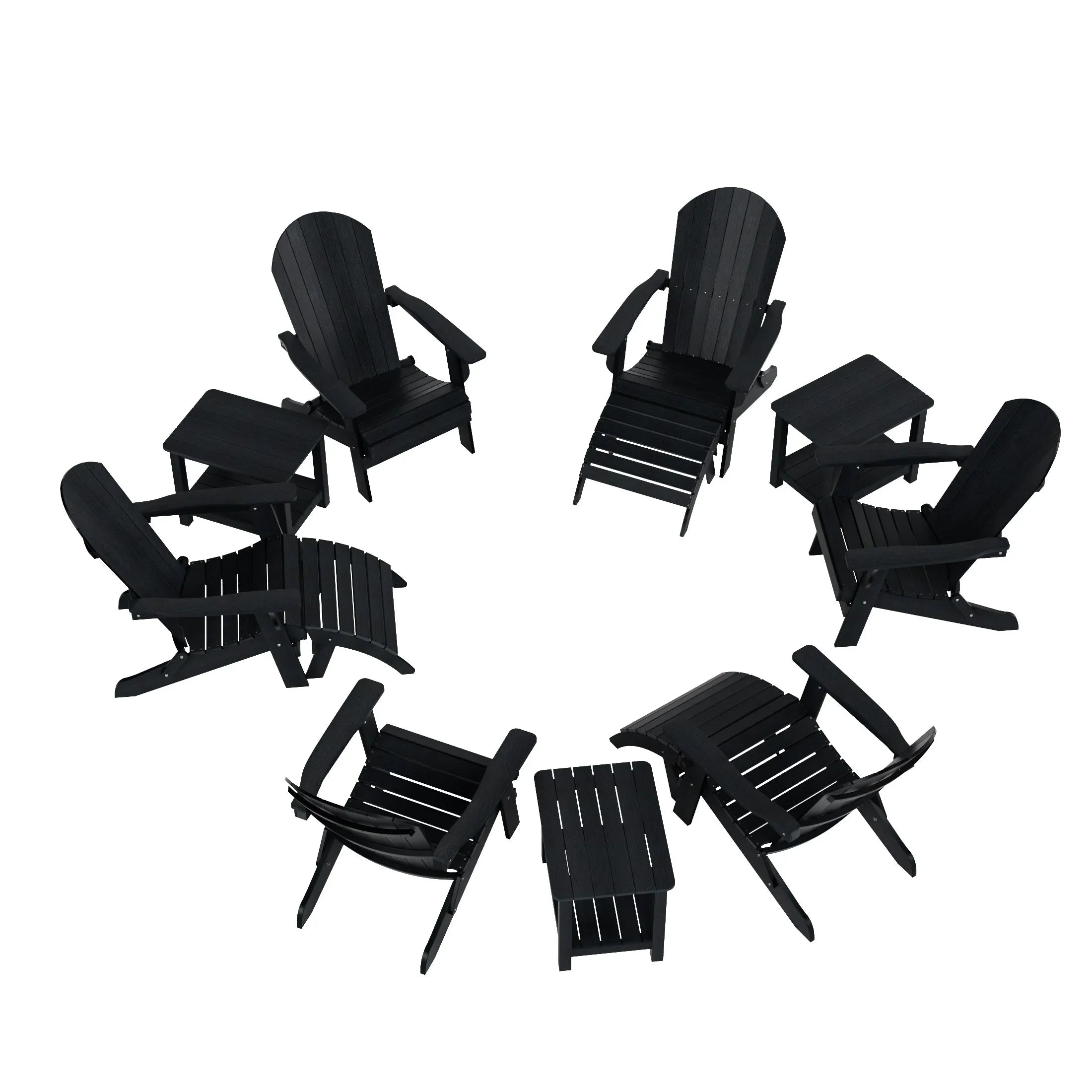 Florence 6 Person Folding Adirondack Seashell With Side Table and Folding Ottoman