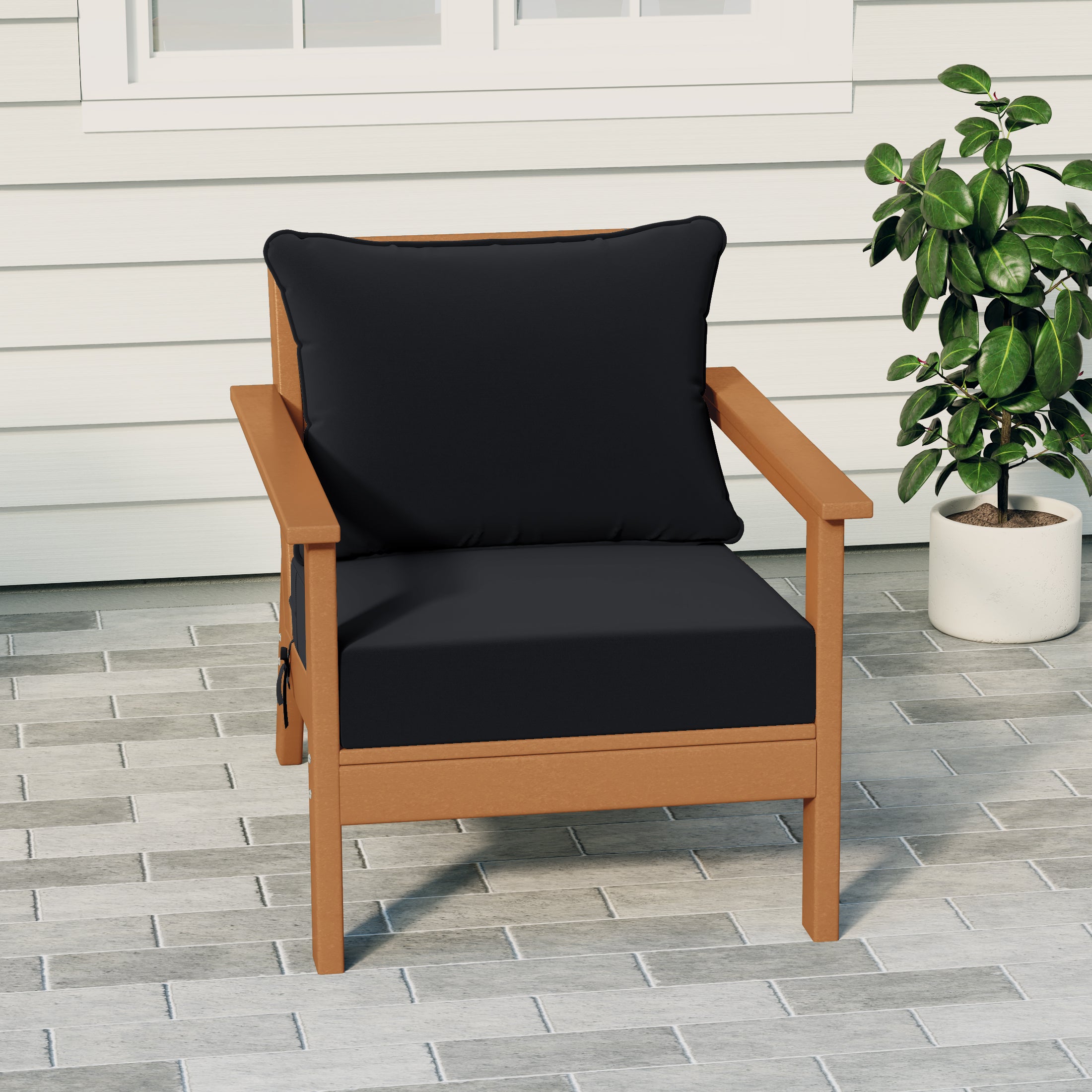 Portsmouth Outdoor Modern HDPE Patio Club Chair with Deep Seat Cushions