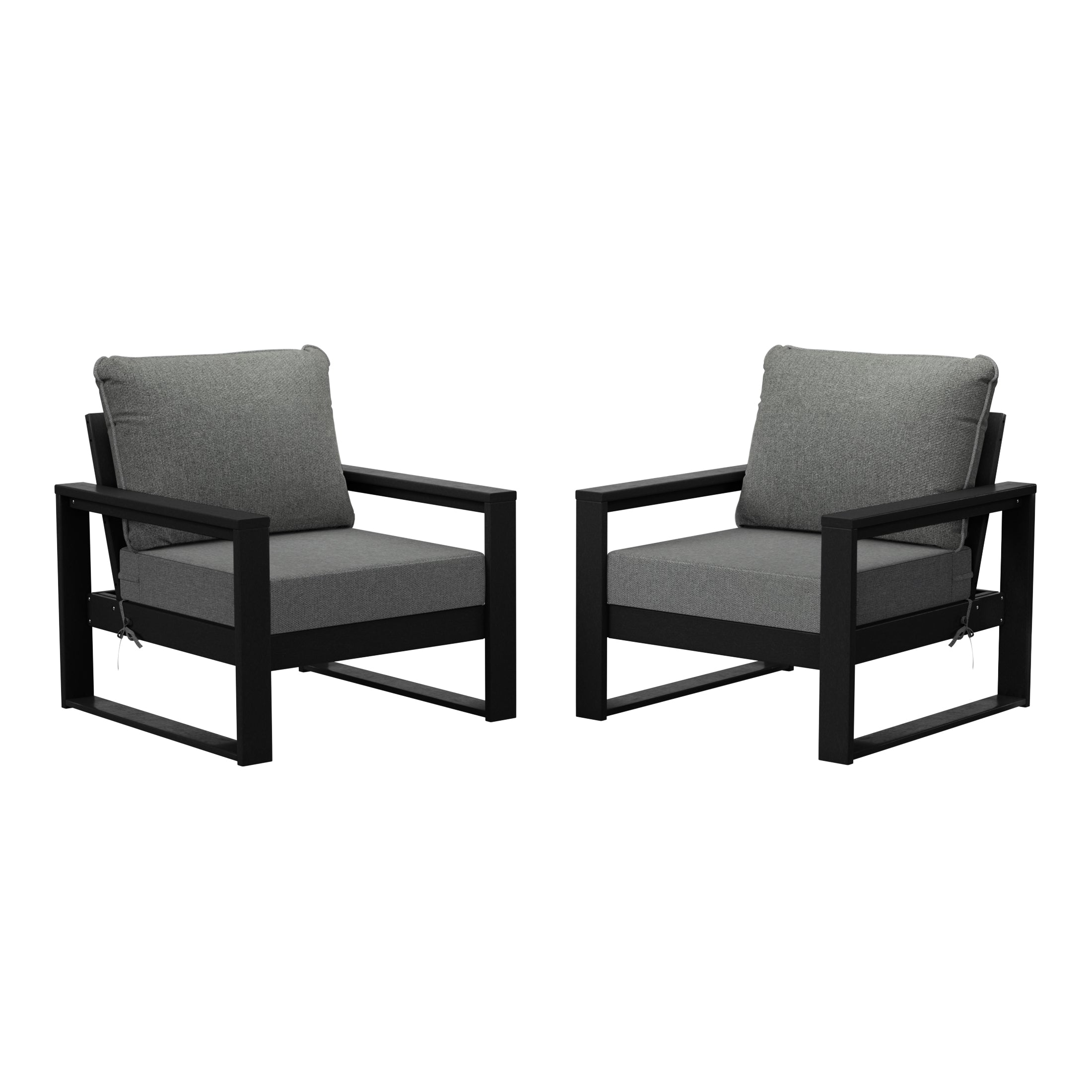 Rockaway Outdoor Modern HDPE Patio Club Chair with Waterproof Deep Seat Cushions (Set of 2)