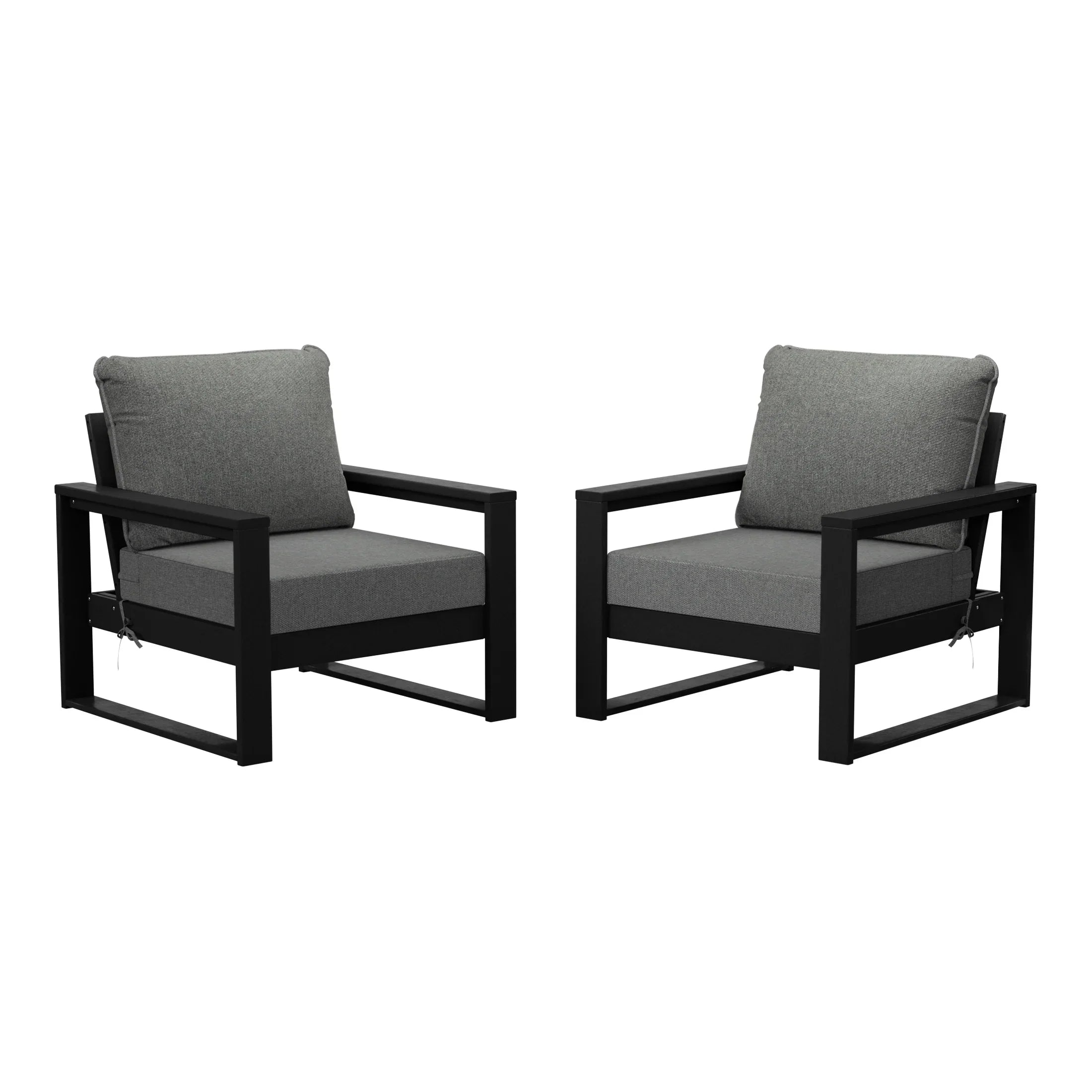 Rockaway Outdoor Modern HDPE Patio Club Chair with Waterproof Deep Seat Cushions (Set of 2)