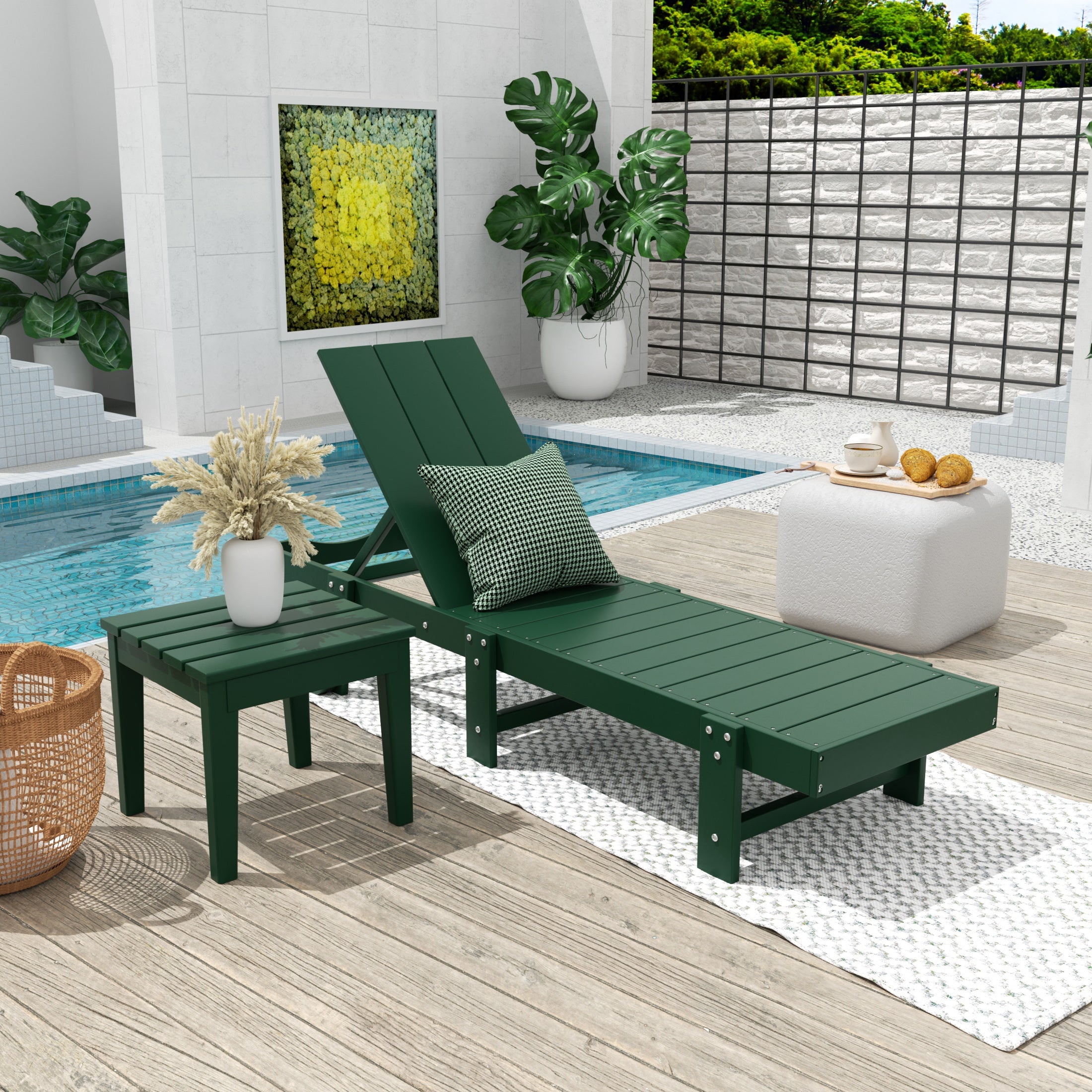 Palms 2 Piece Modern Poly Reclining Chaise Lounge With Wheels