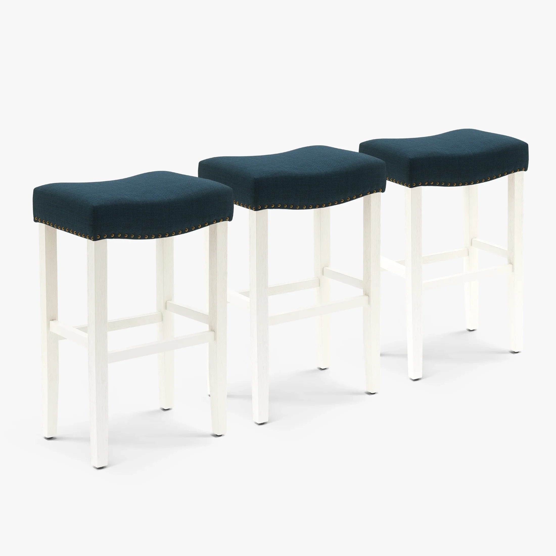 Bulmon 29" Upholstered Saddle Seat Antique White Bar Stool (Set of 3)
