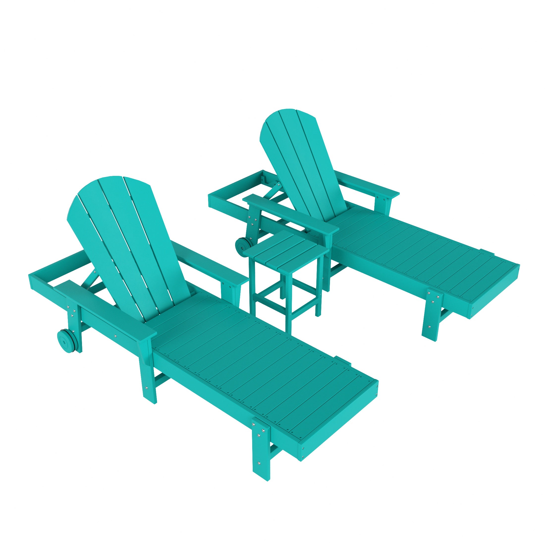 Paradise 3 Piece Adirondack Reclining Chaise Lounge With Arms & Wheels