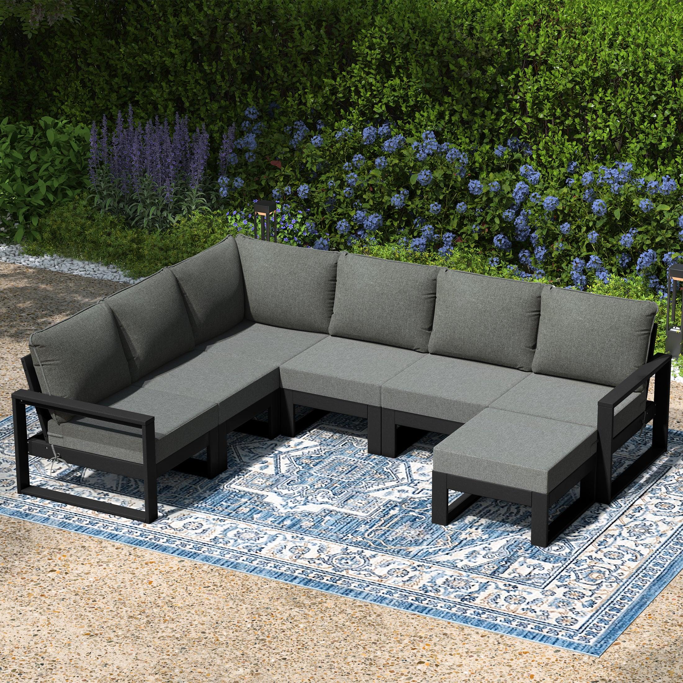 Rockaway 7-Piece Outdoor Modular L-Shaped Corner Patio Sectional Sofa Set
