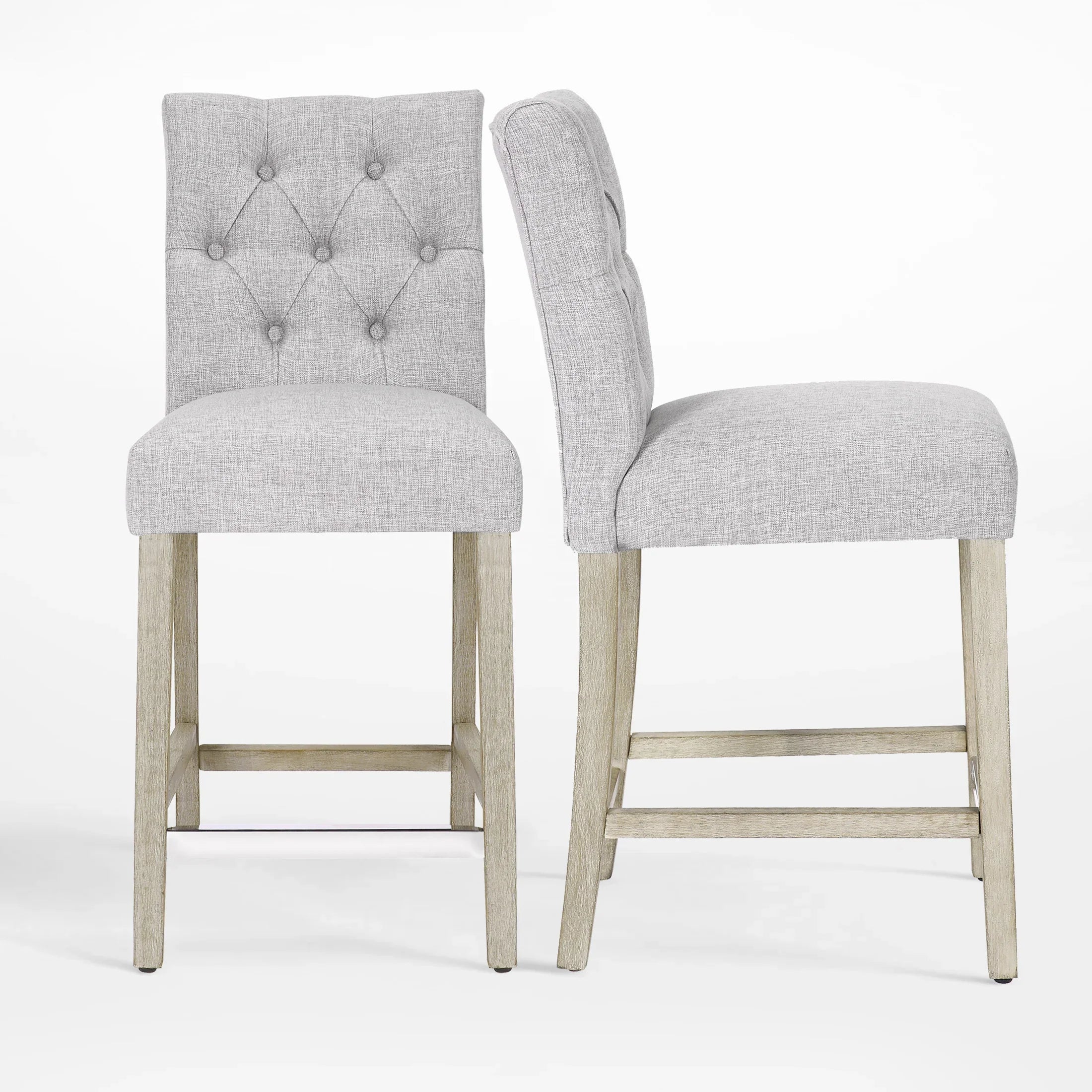 Bellmount 24" Linen Fabric Tufted Counter Stool (Set of 2),Antique Gray