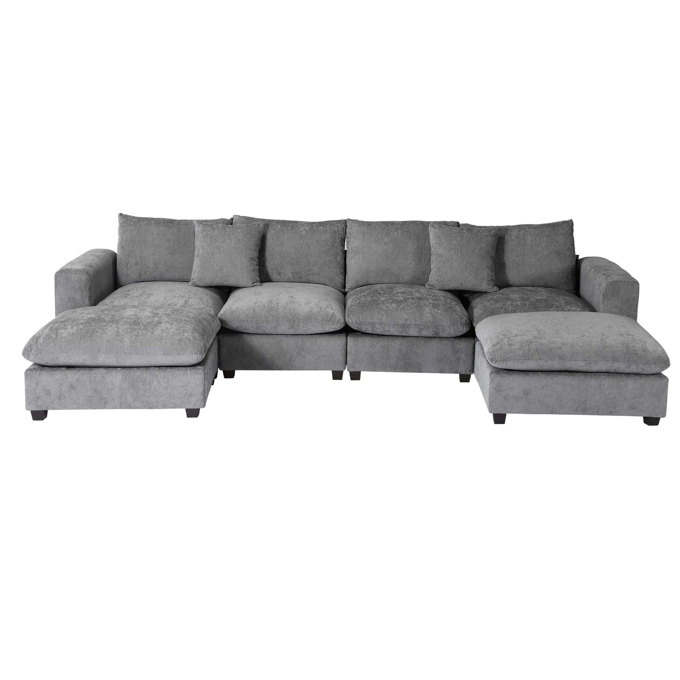 Springfield 128" Chenille Modular U-Shaped Sectional Couch and Chaise With USB/Type-C Ports and Side Pockets