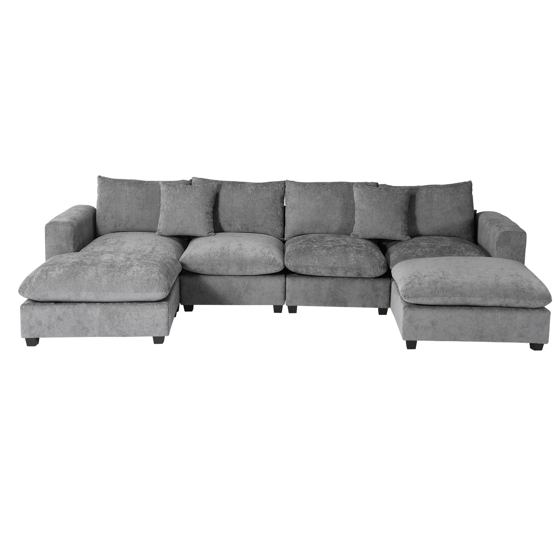 Springfield 128" Chenille Modular U-Shaped Sectional Couch and Chaise With USB/Type-C Ports and Side Pockets