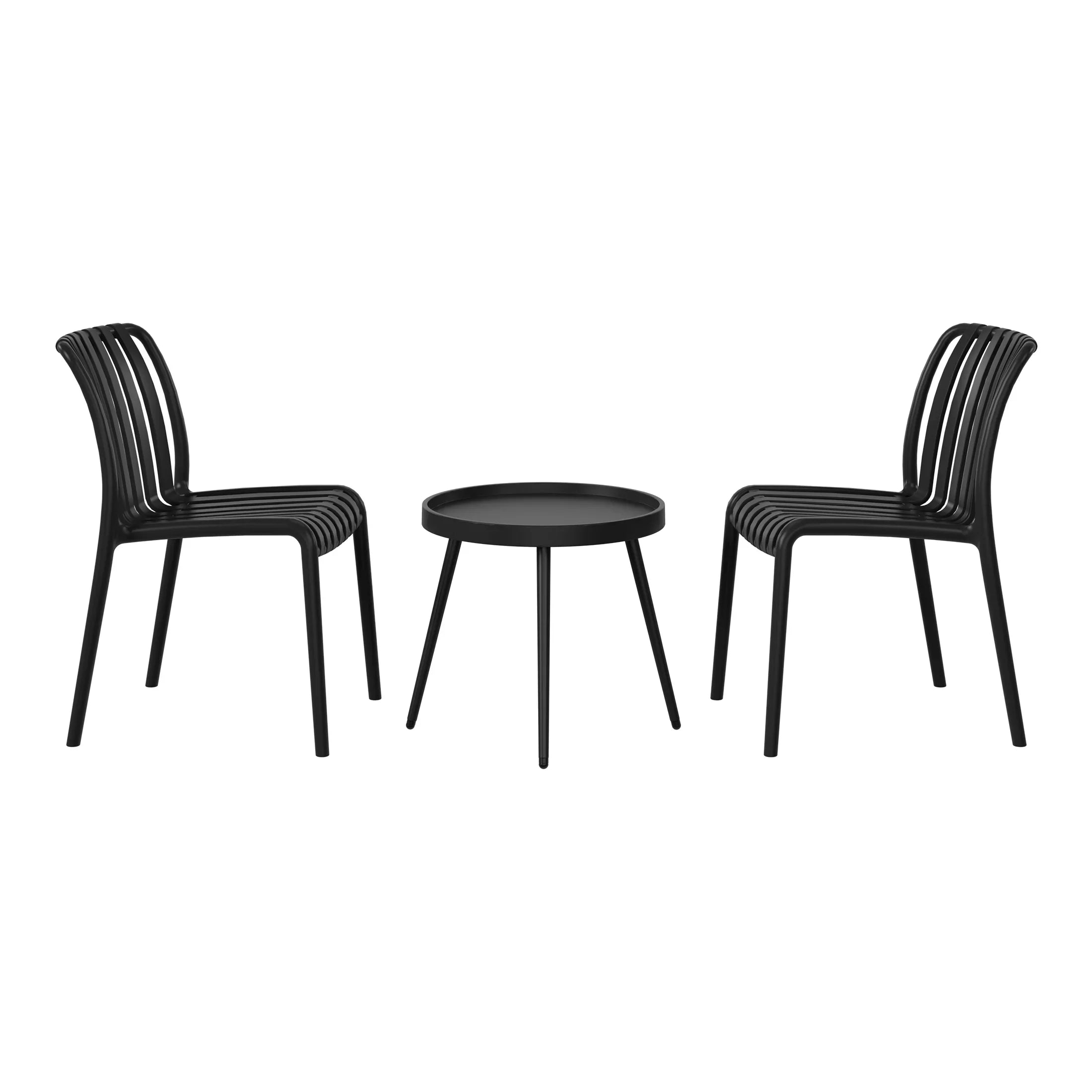 Sunshine 3-Piece Outdoor Patio Bistro Balcony Furniture Set With Stackable Chairs