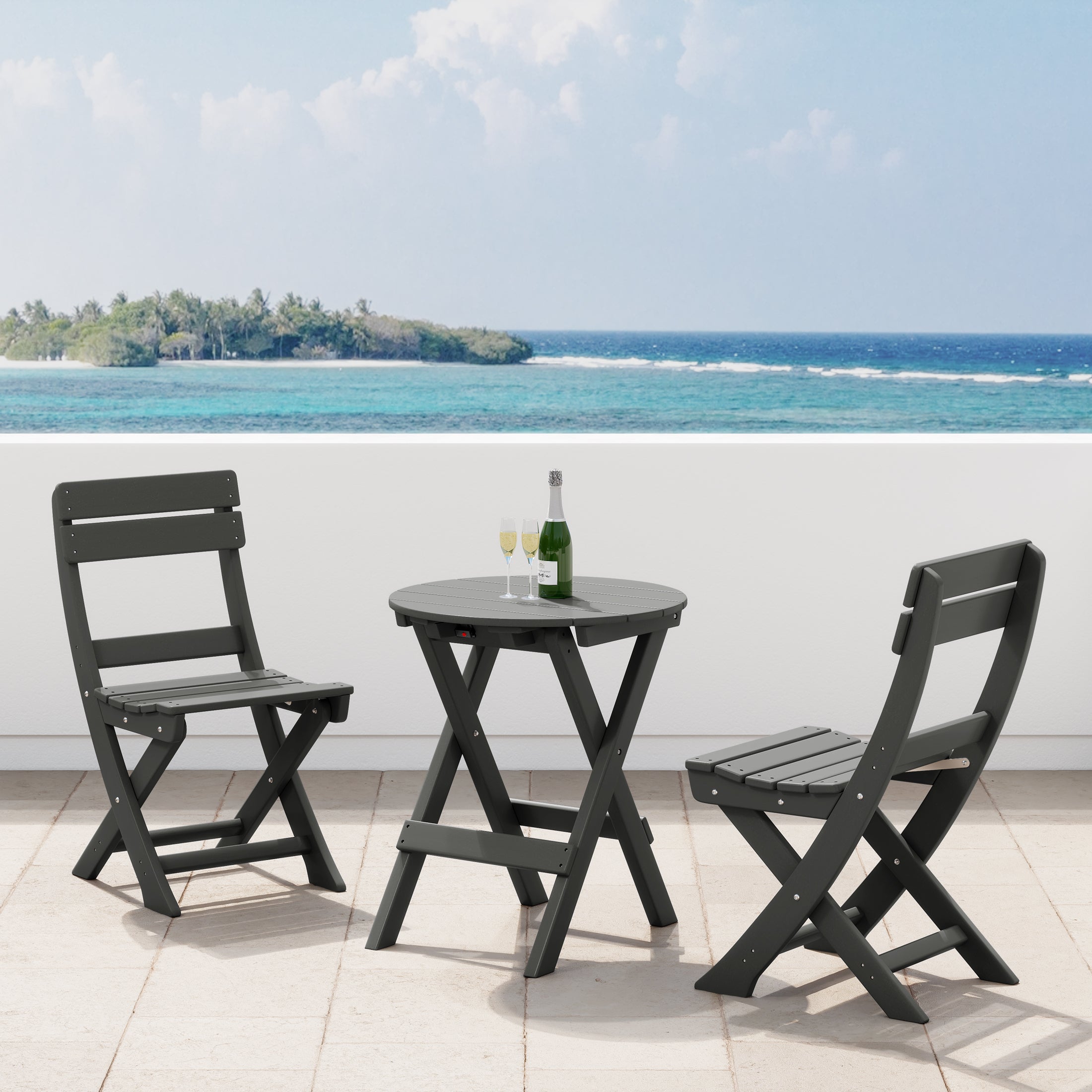 Paradise 3-Piece Outdoor HDPE Folding Patio Bistro Table and Chairs