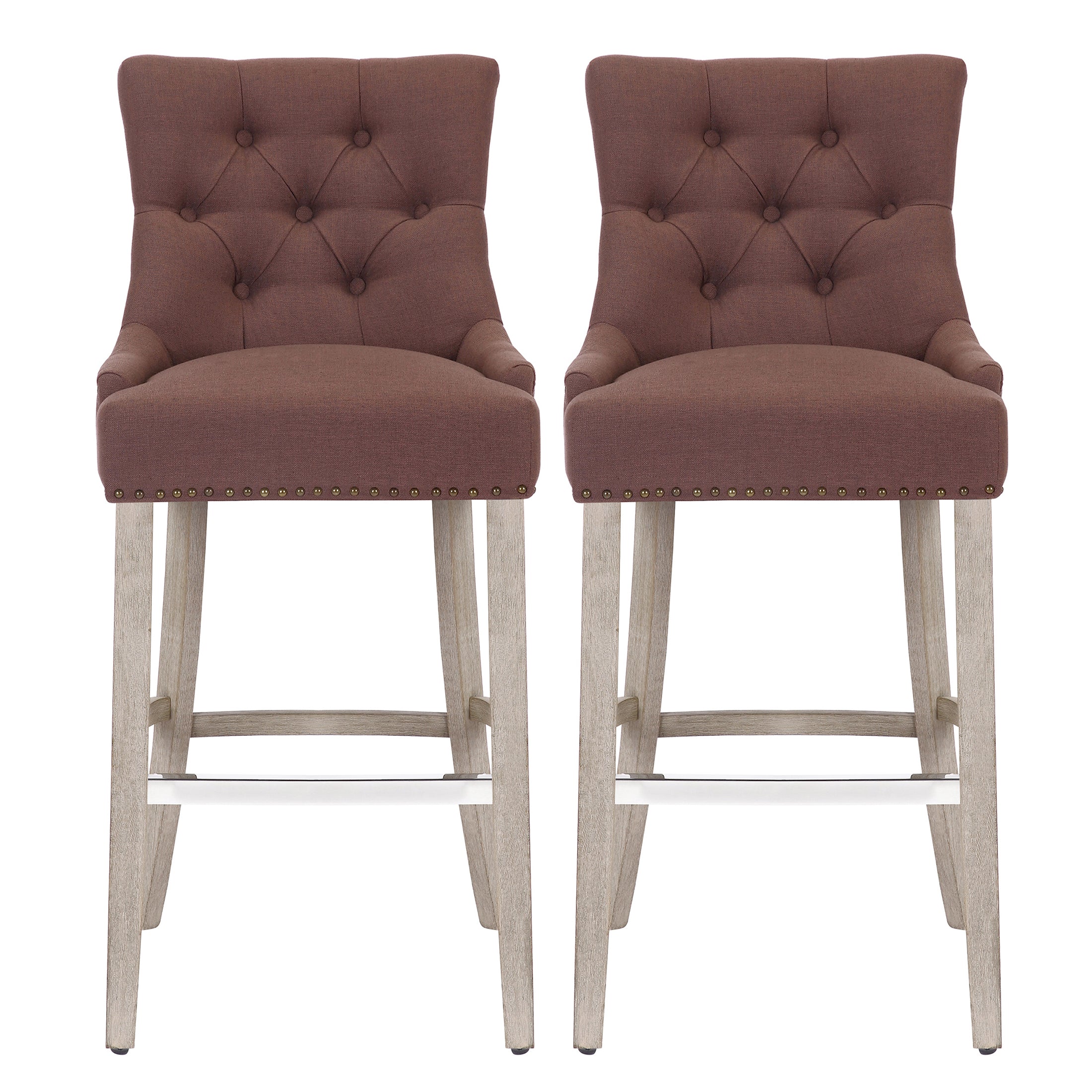 Bellmount 29" Upholstered Wood Bar Stool with Tufted Back (Set of 2)