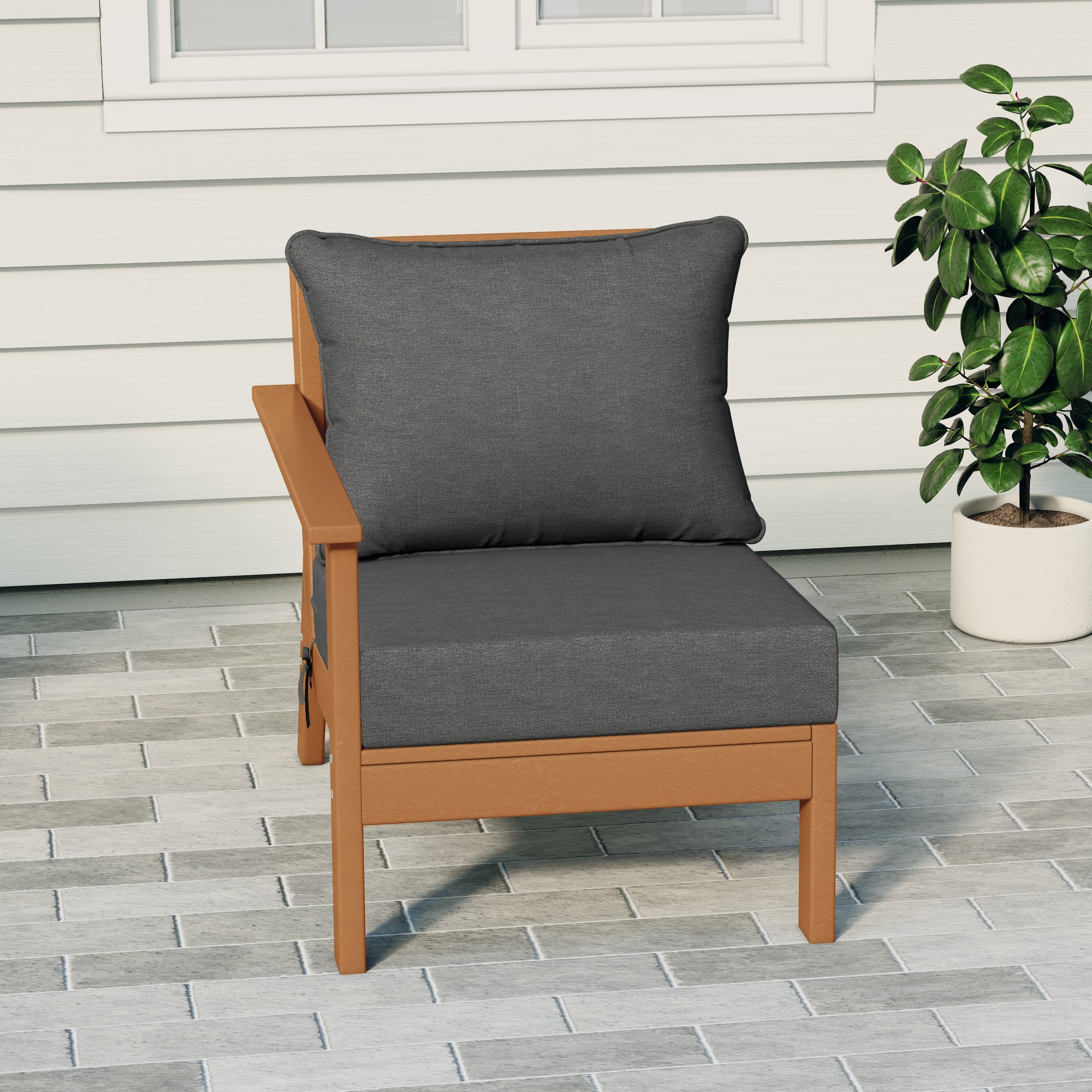 Portsmouth Outdoor Patio HDPE Left Arm Sectional Corner Club Chair with Patio Cushions