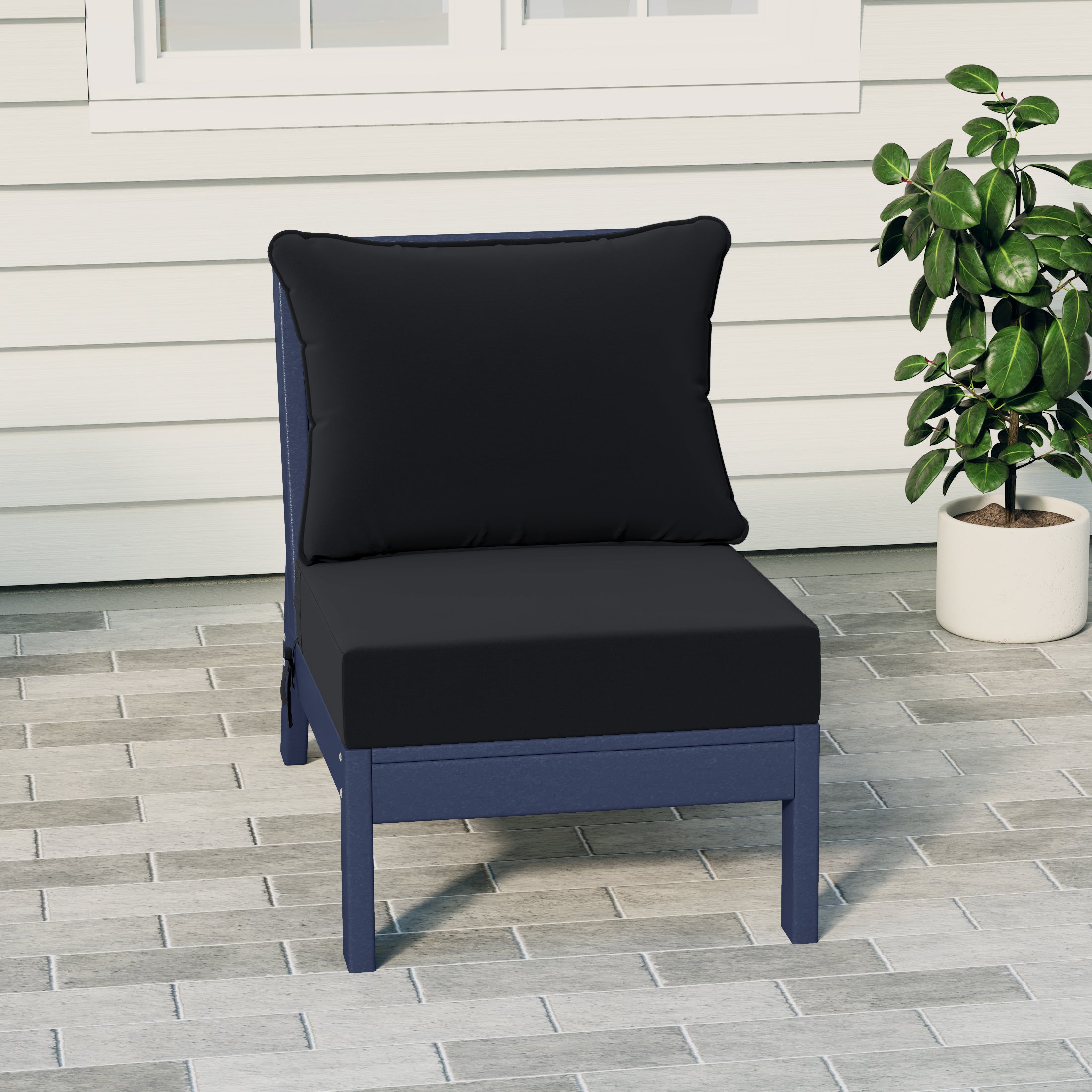 Portsmouth Outdoor HDPE Deep Seating Modular Armless Patio Chair with Patio Cushions