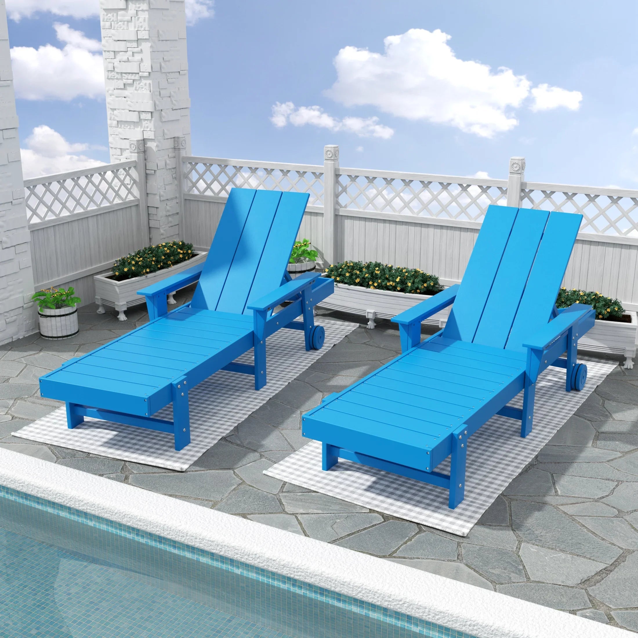 Palms 2 Piece Reclining Chaise Lounge With Arms & Wheels