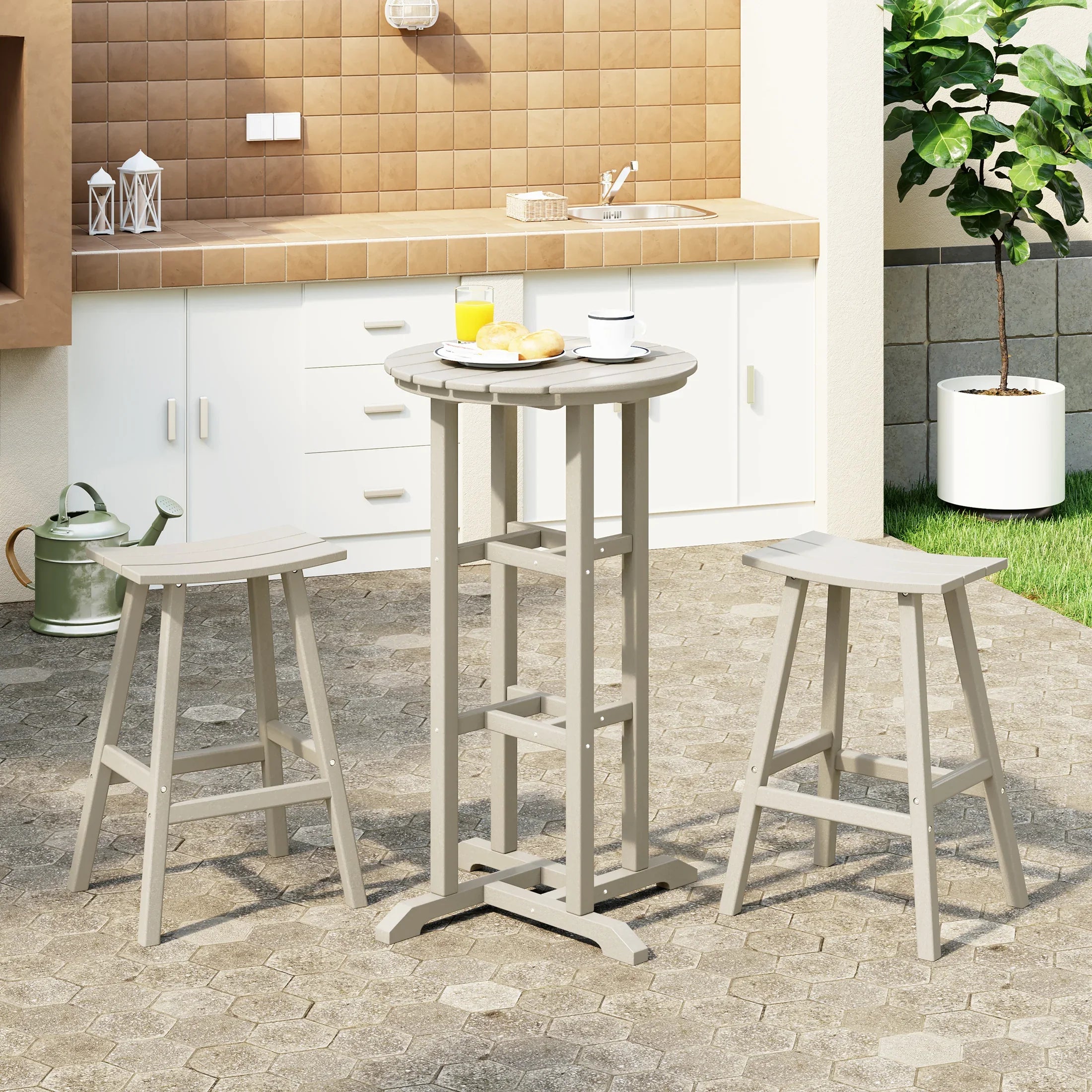 Paradise Outdoor Patio Bar Height Table and Bar Stool 3-Piece Dining Set