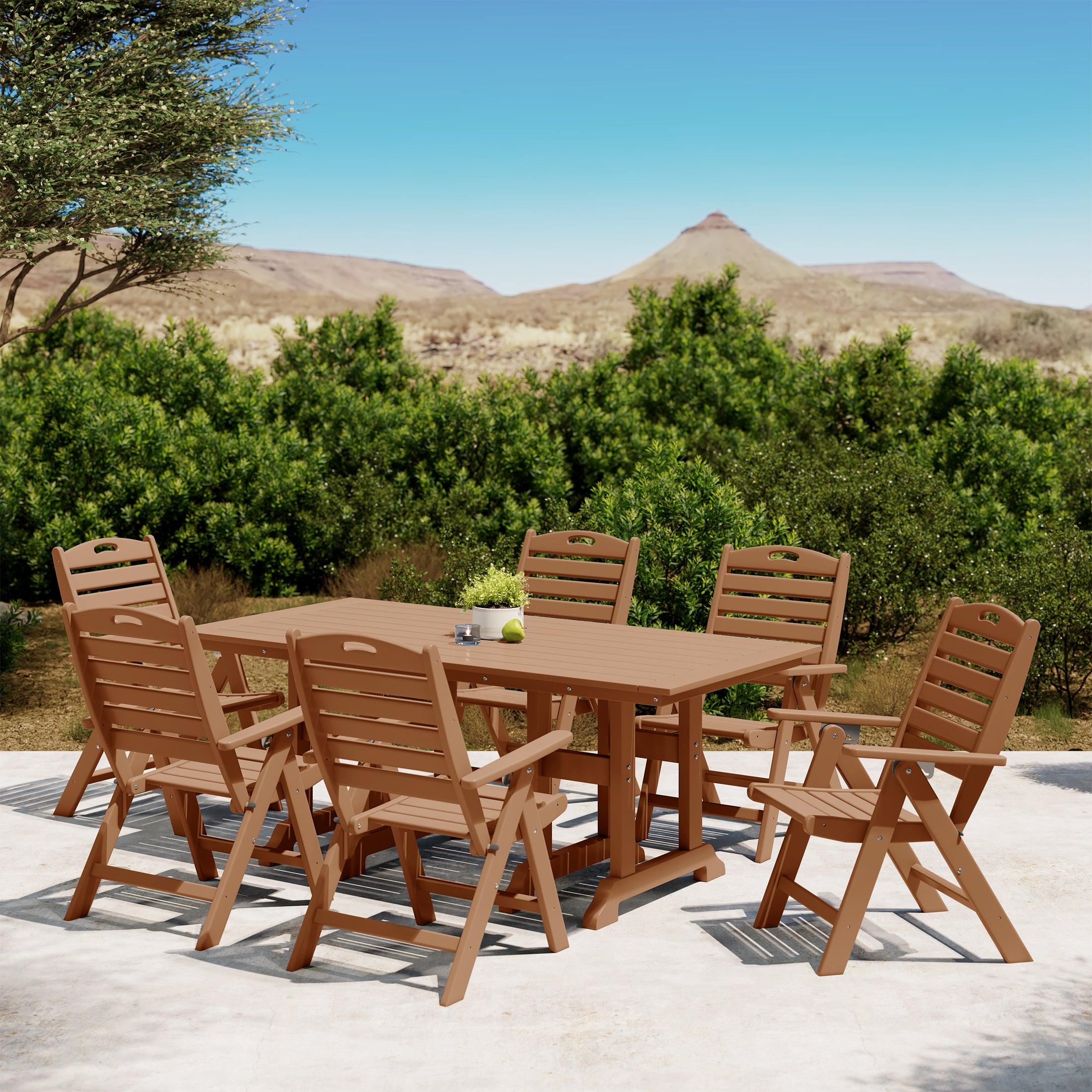 Paradise 7-Piece HDPE Rectangular Patio Dining Table Set with Foldable Chairs