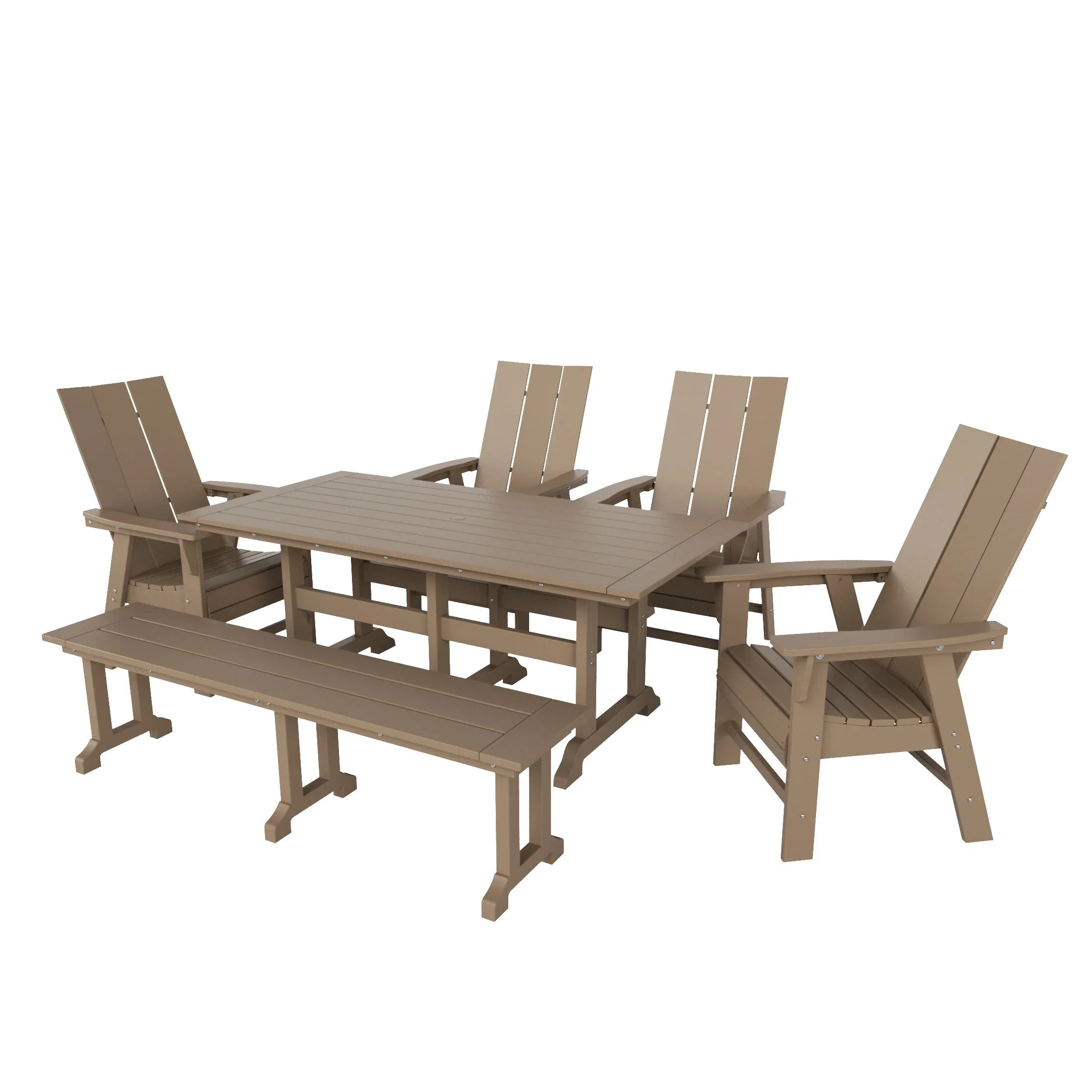 Palms 6 Piece Outdoor Patio Dining Table and Armchair Dining Bench Set