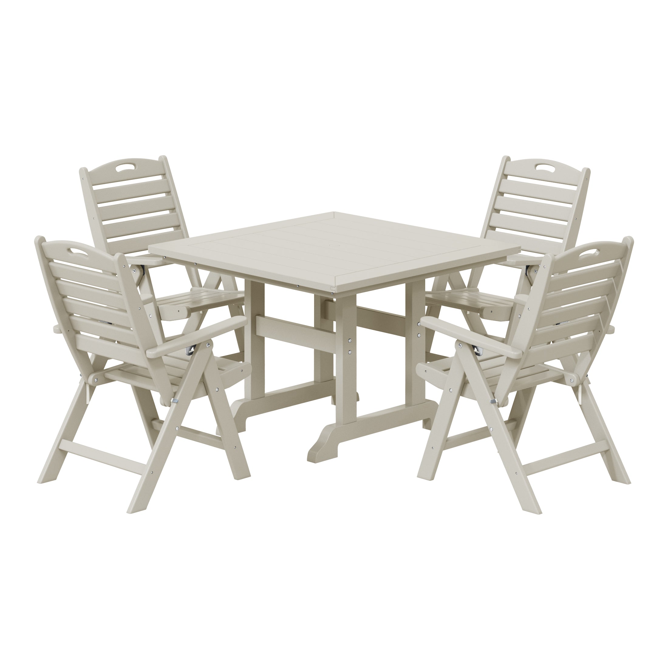 Paradise 5-Piece HDPE Square Patio Dining Table Set with Foldable Chairs