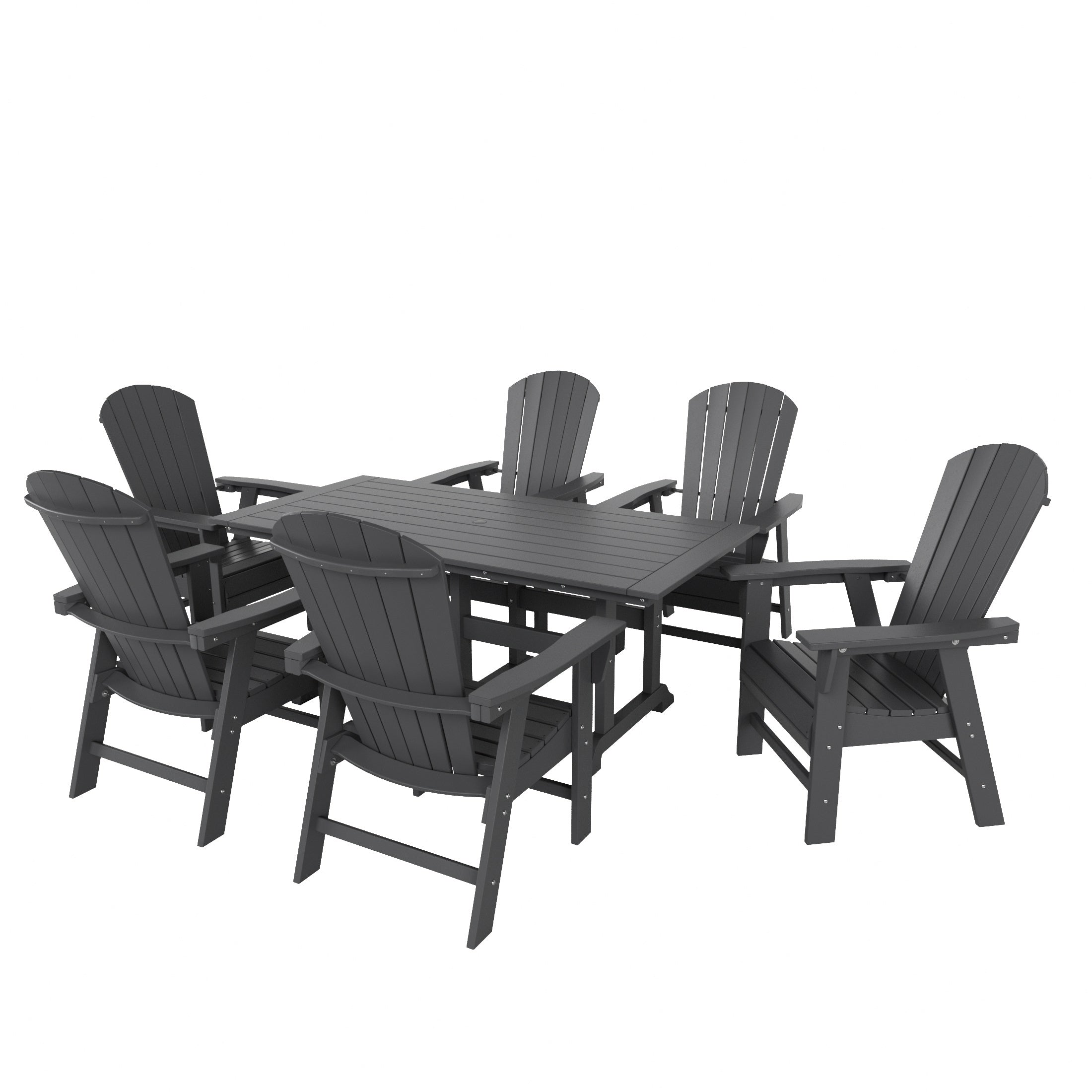 Portside 7 Piece Outdoor Patio Dining Table and Adirondack Armchair Set