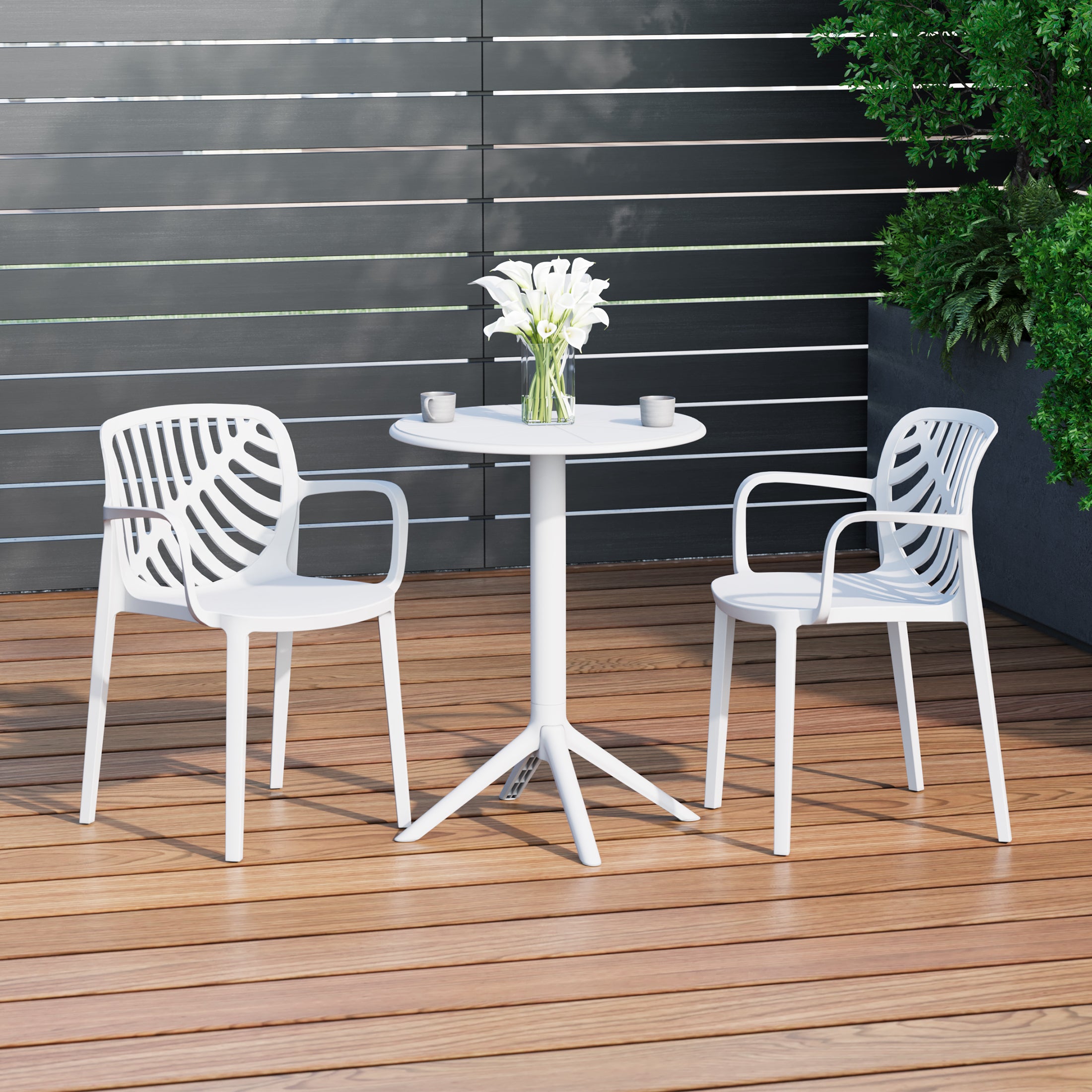 Sunshine 3-Piece Outdoor Resin Patio Bistro Table Set with Stackable Patio Dining Side Chairs For 2