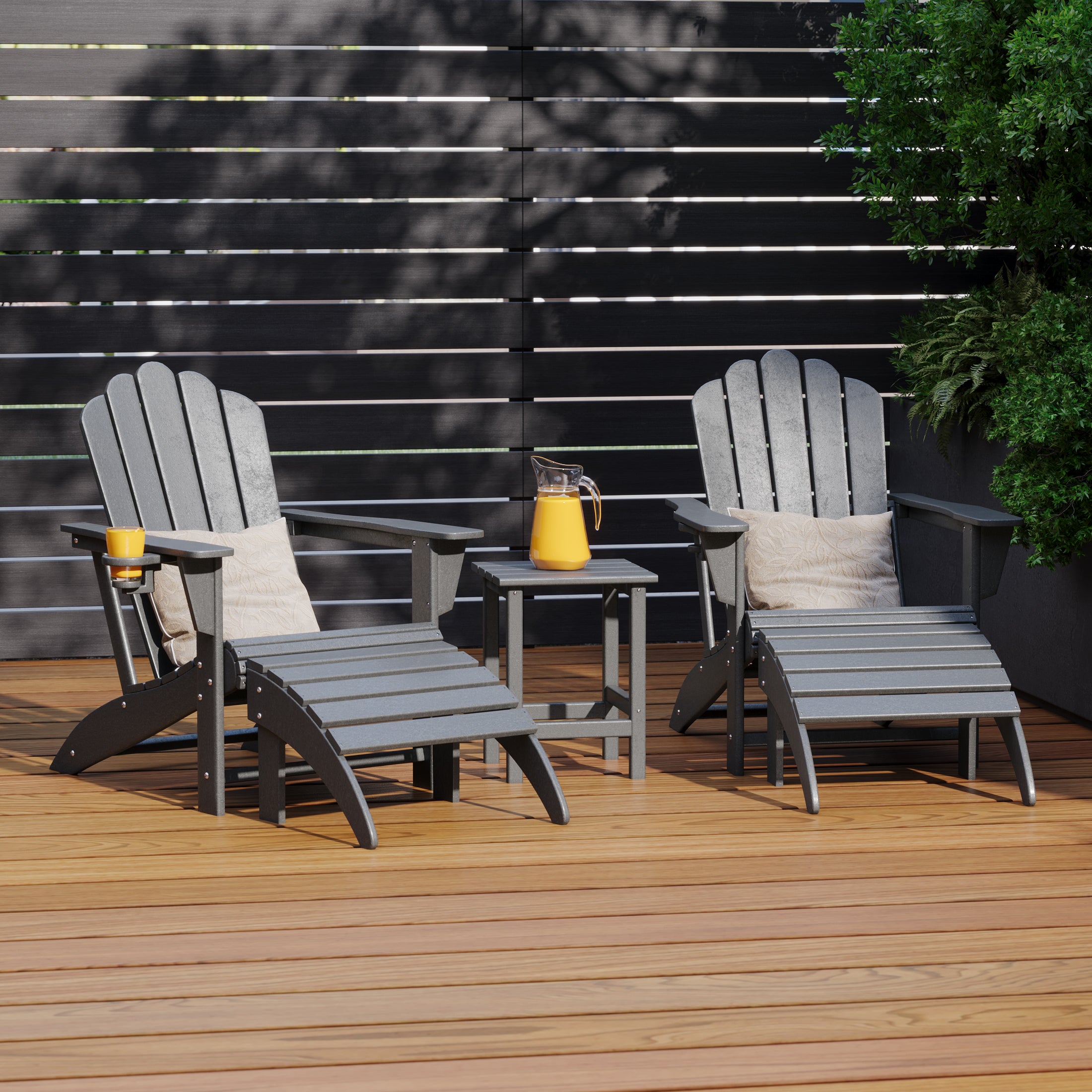 Lakeview 5-Piece Adirondack Chair with Folding Ottoman and Table Set