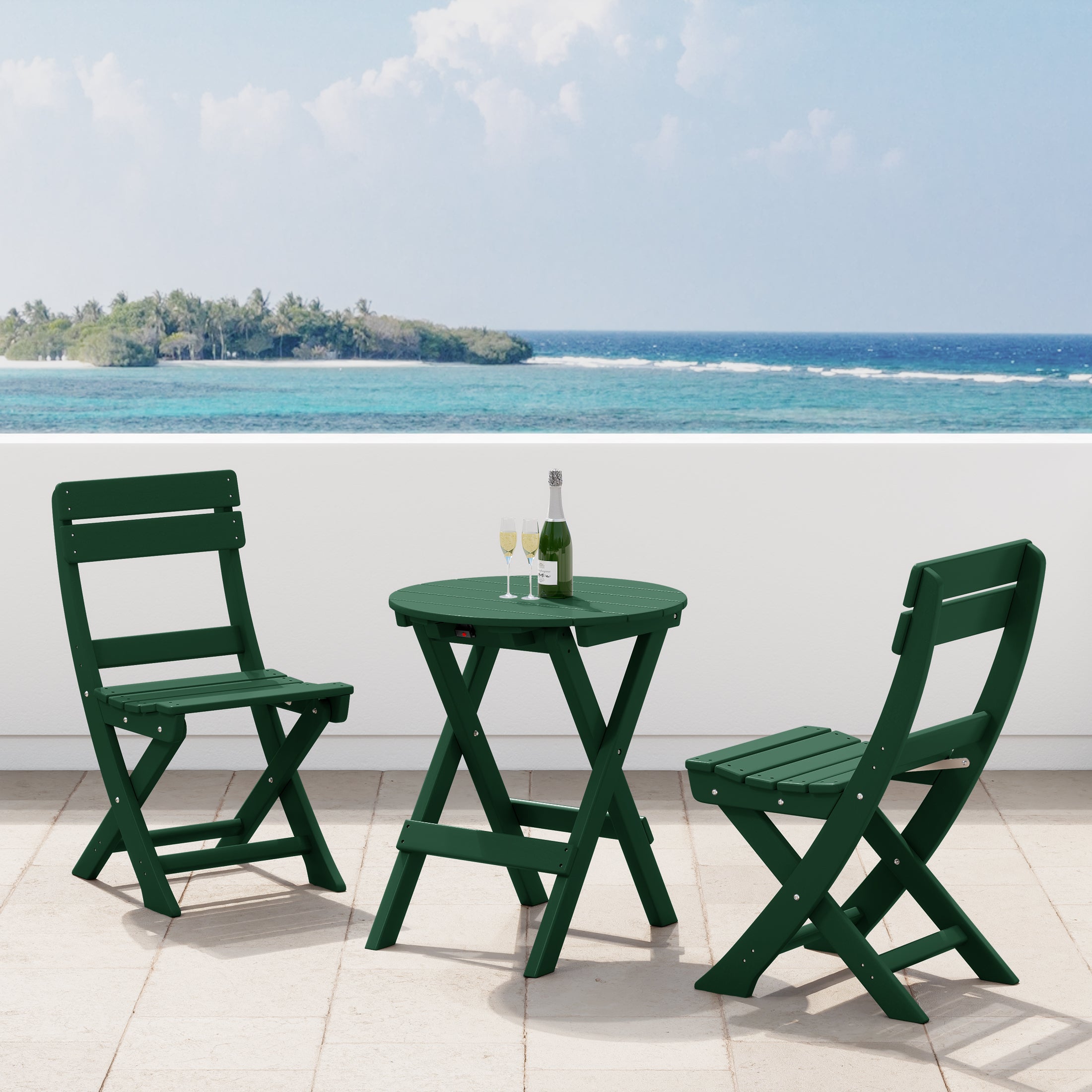 Paradise 3-Piece Outdoor HDPE Folding Patio Bistro Table and Chairs