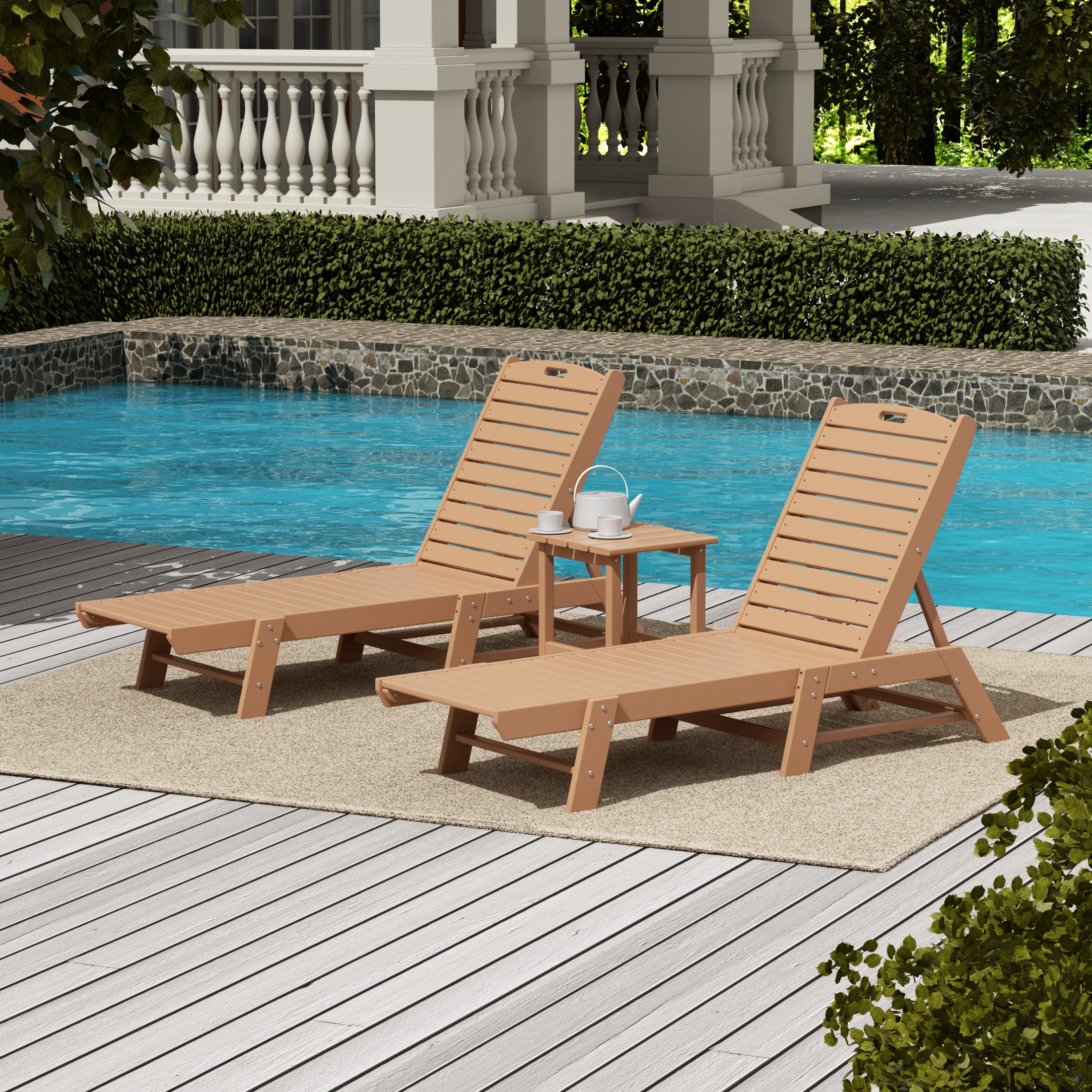 Paradise Poly Reclining Outdoor Patio Chaise Lounge Chair with Side Table Set
