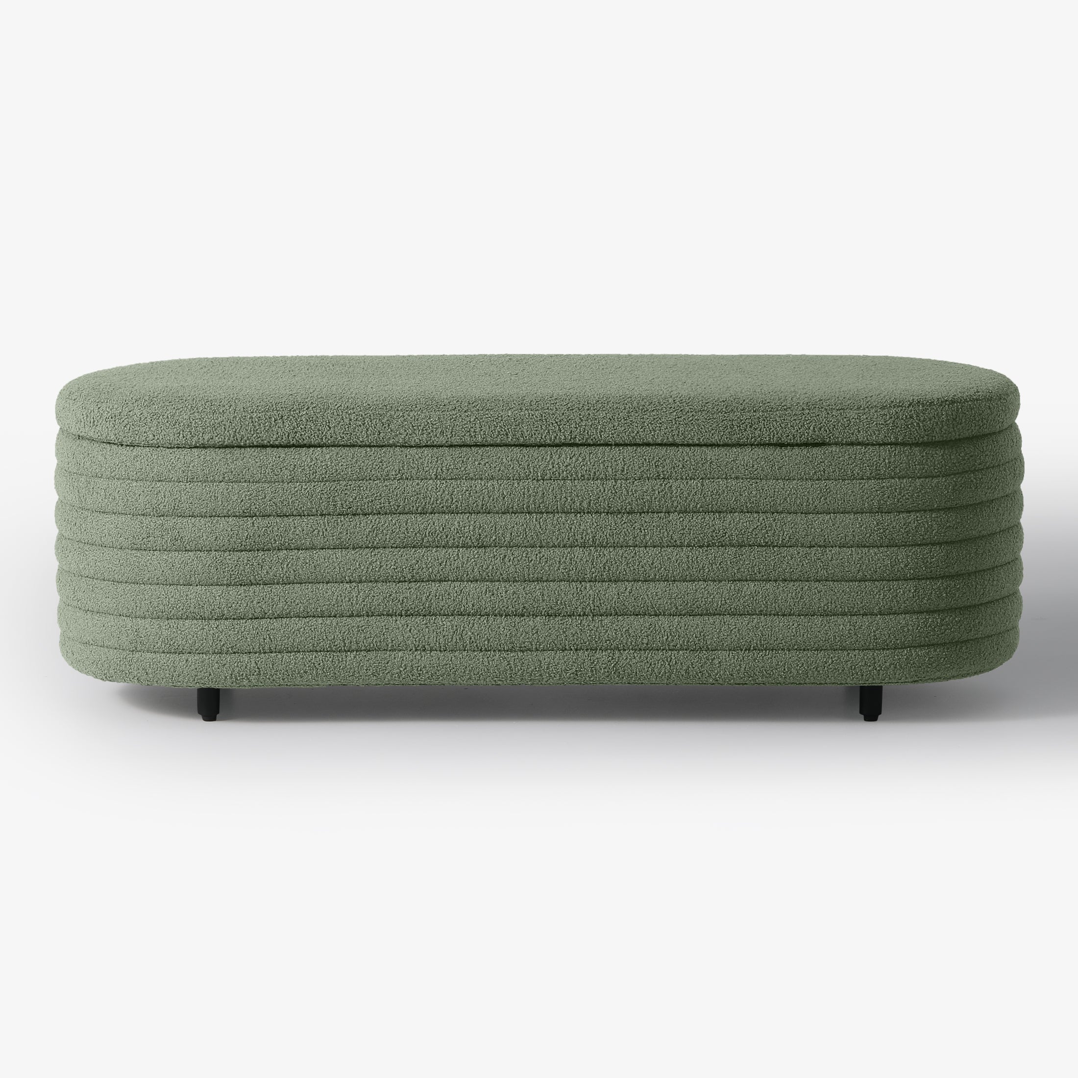 Celine 54" Wide Mid-Century Modern Upholstered Teddy Sherpa Tufted Oval Storage Ottoman Bench