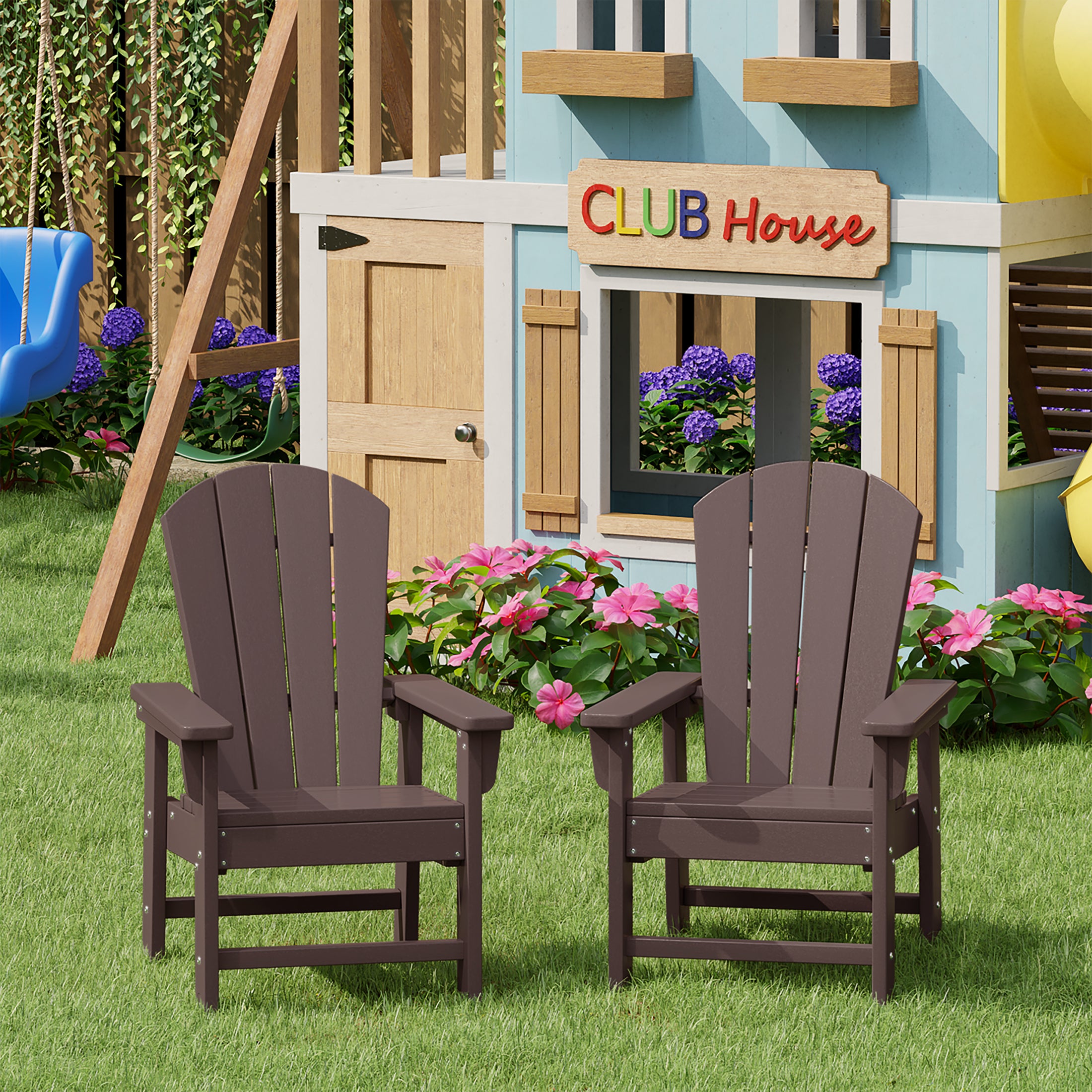 Paradise Kids Outdoor Adirondack Plastic Patio Chair (Set of 2)