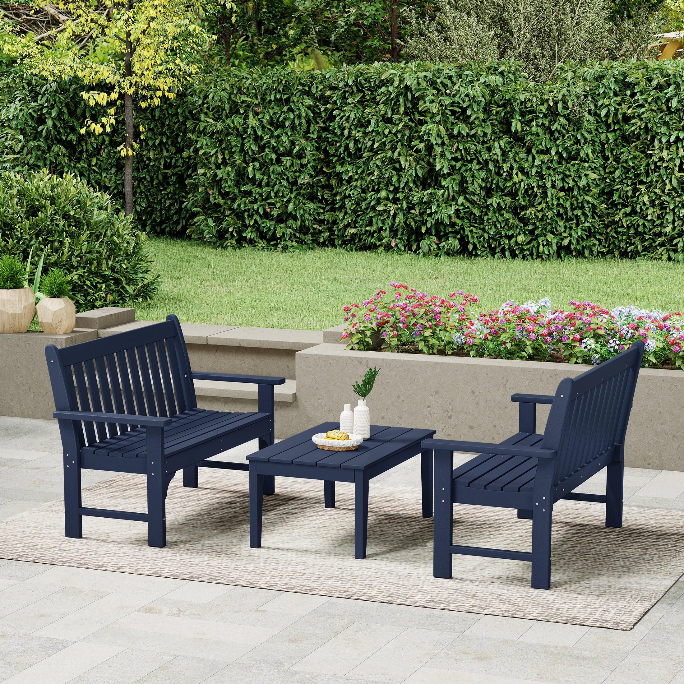 Paradise 3-Piece HDPE Outdoor Patio Furniture Couch and Coffee Table Set