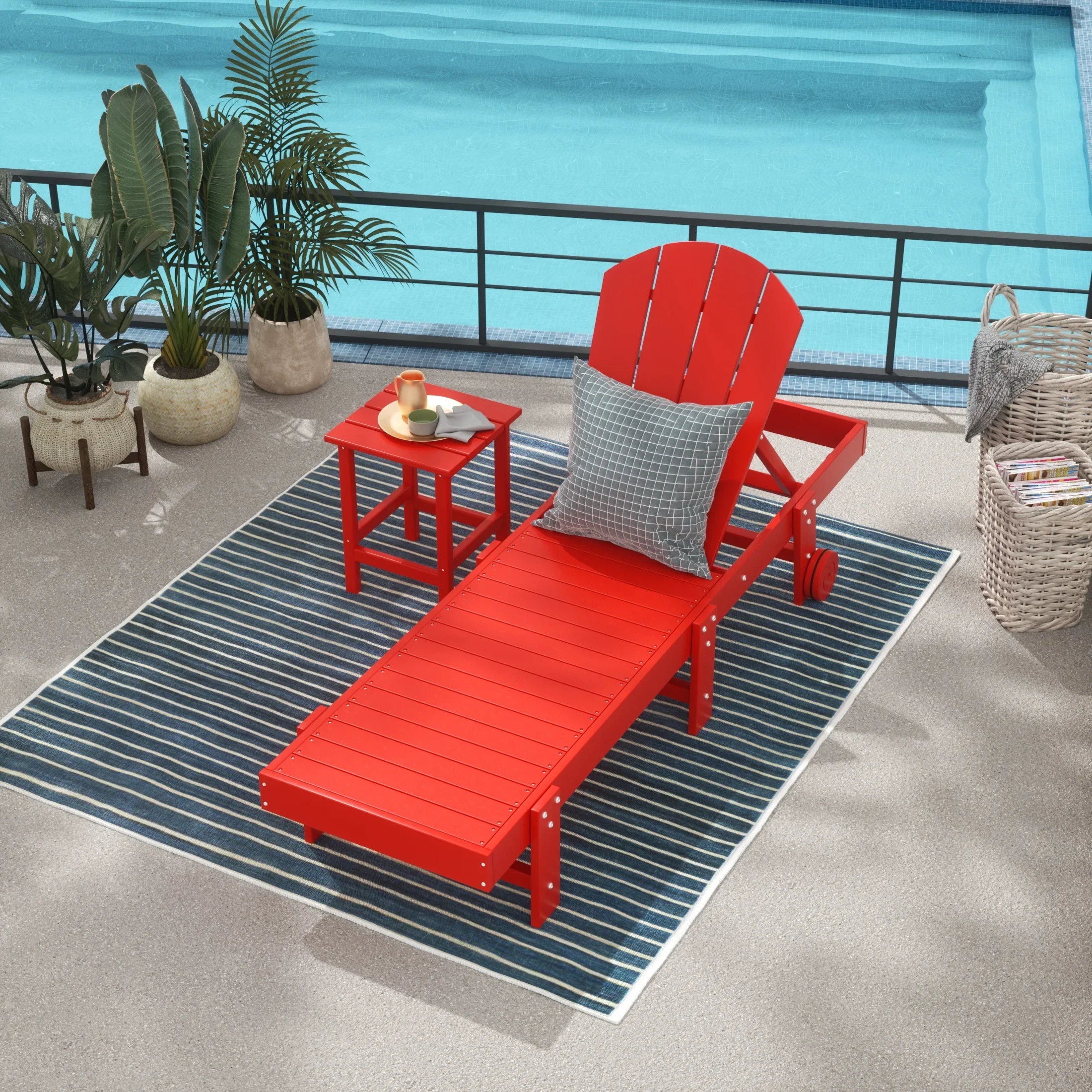 Paradise 2 Piece Adirondack Poly Reclining Chaise Lounge With Wheels