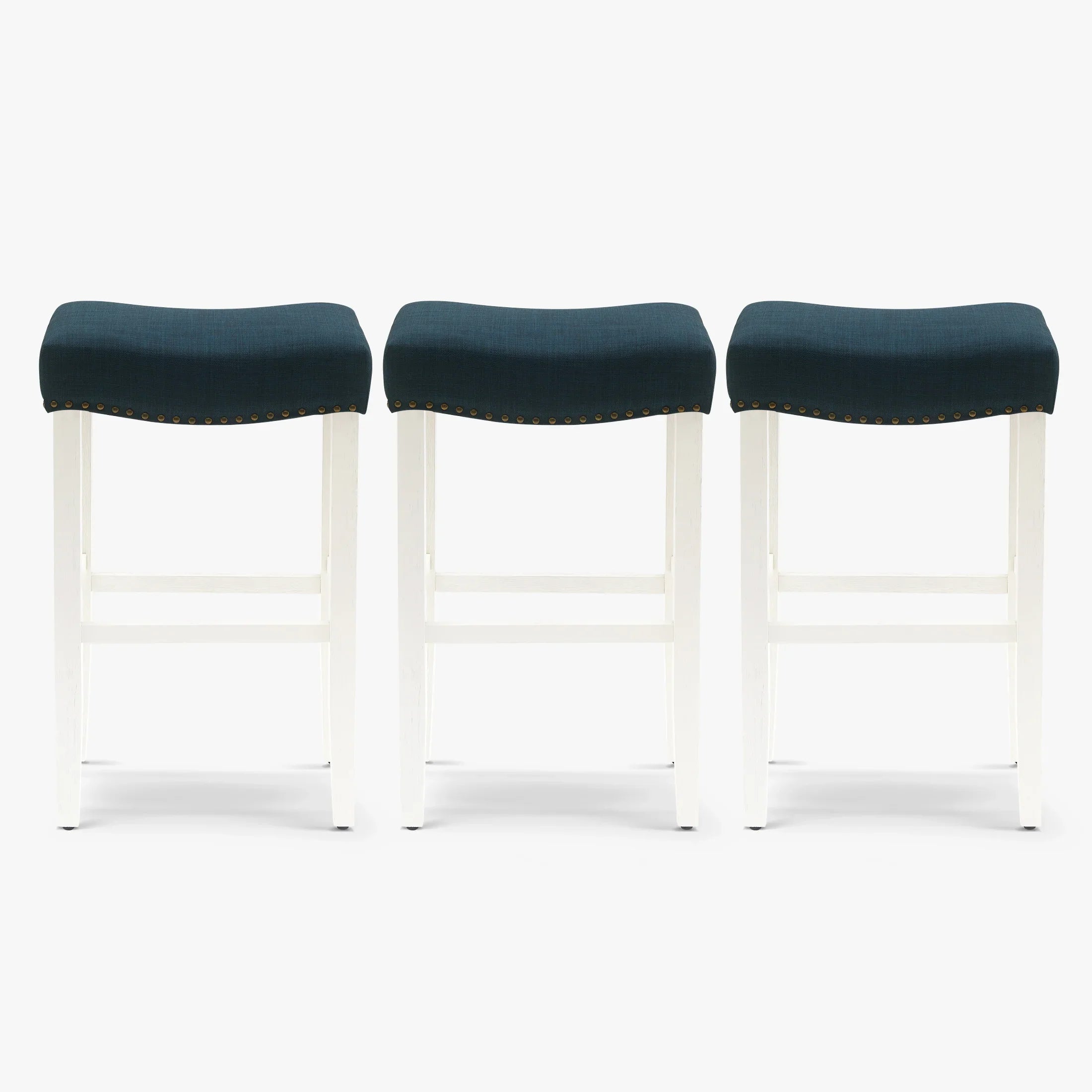 Bulmon 29" Upholstered Saddle Seat Antique White Bar Stool (Set of 3)