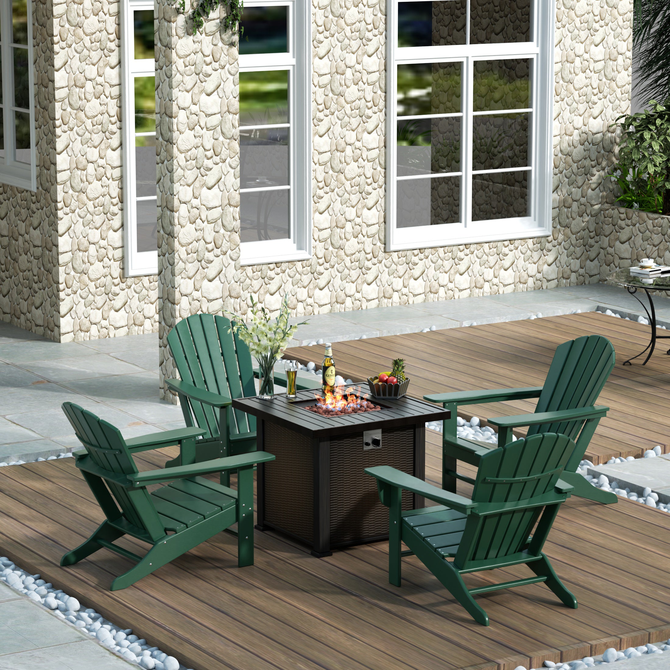 Portside Dylan Outdoor Patio Adirondack Chair With Square Fire Pit Table Sets