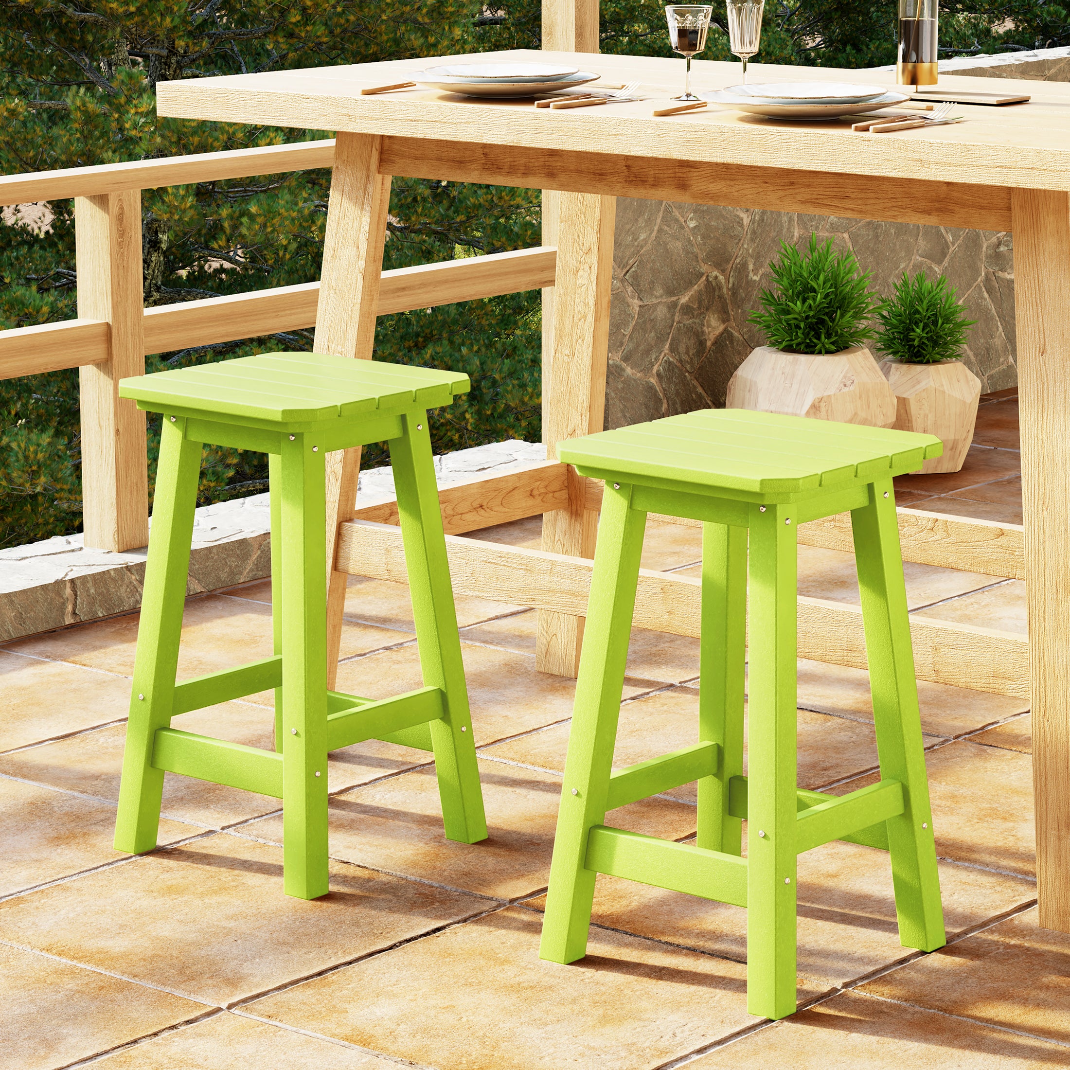 Paradise 24" HDPE Outdoor Patio Counter High Backless Square Bar Stools Set of 2