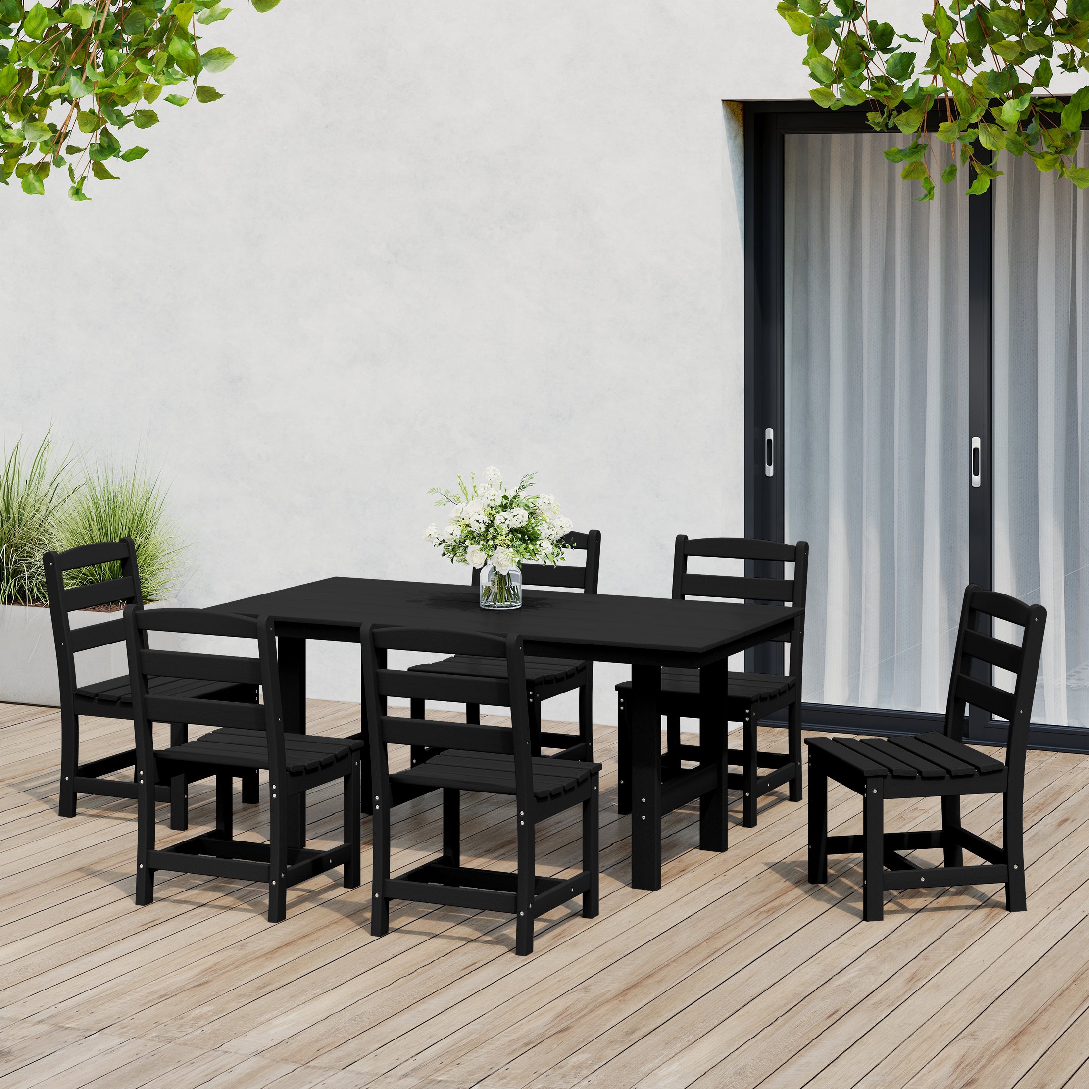 Palms 7-Piece HDPE Outdoor Rectangular Patio Dining Table Set with Side Chairs