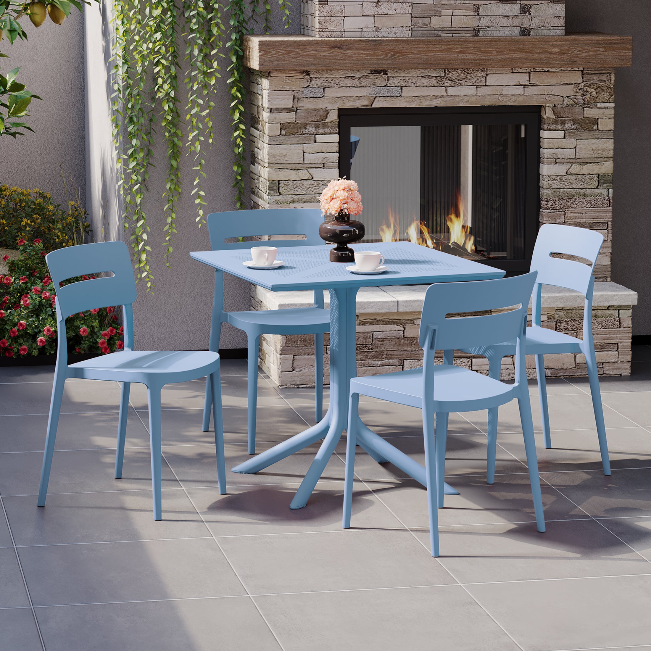 Sunshine Modern 5-Piece Resin Patio Dining Table Set with Stackable Patio Dining Chairs