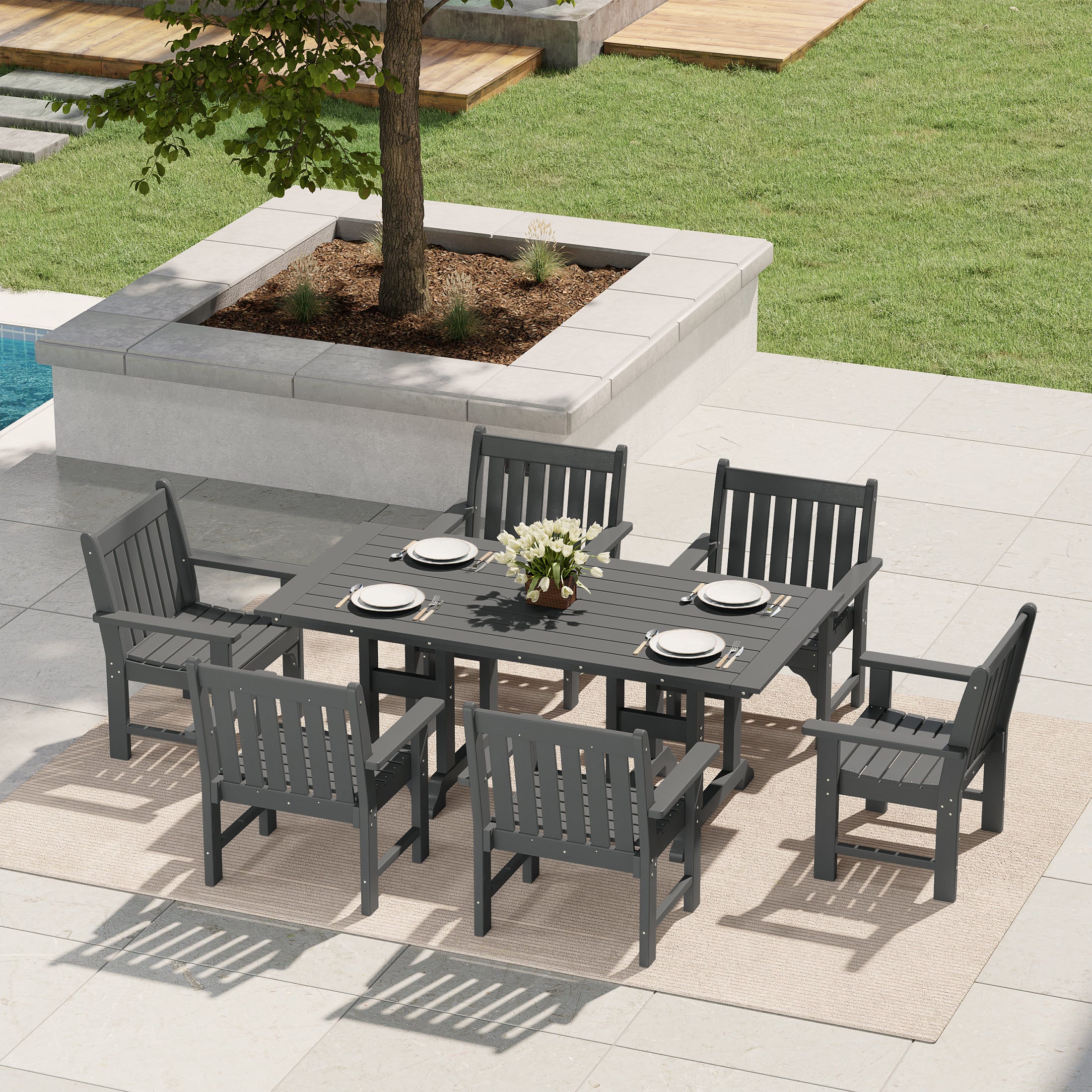 Paradise 7-Piece HDPE Outdoor Dining Patio Table and Chairs Set
