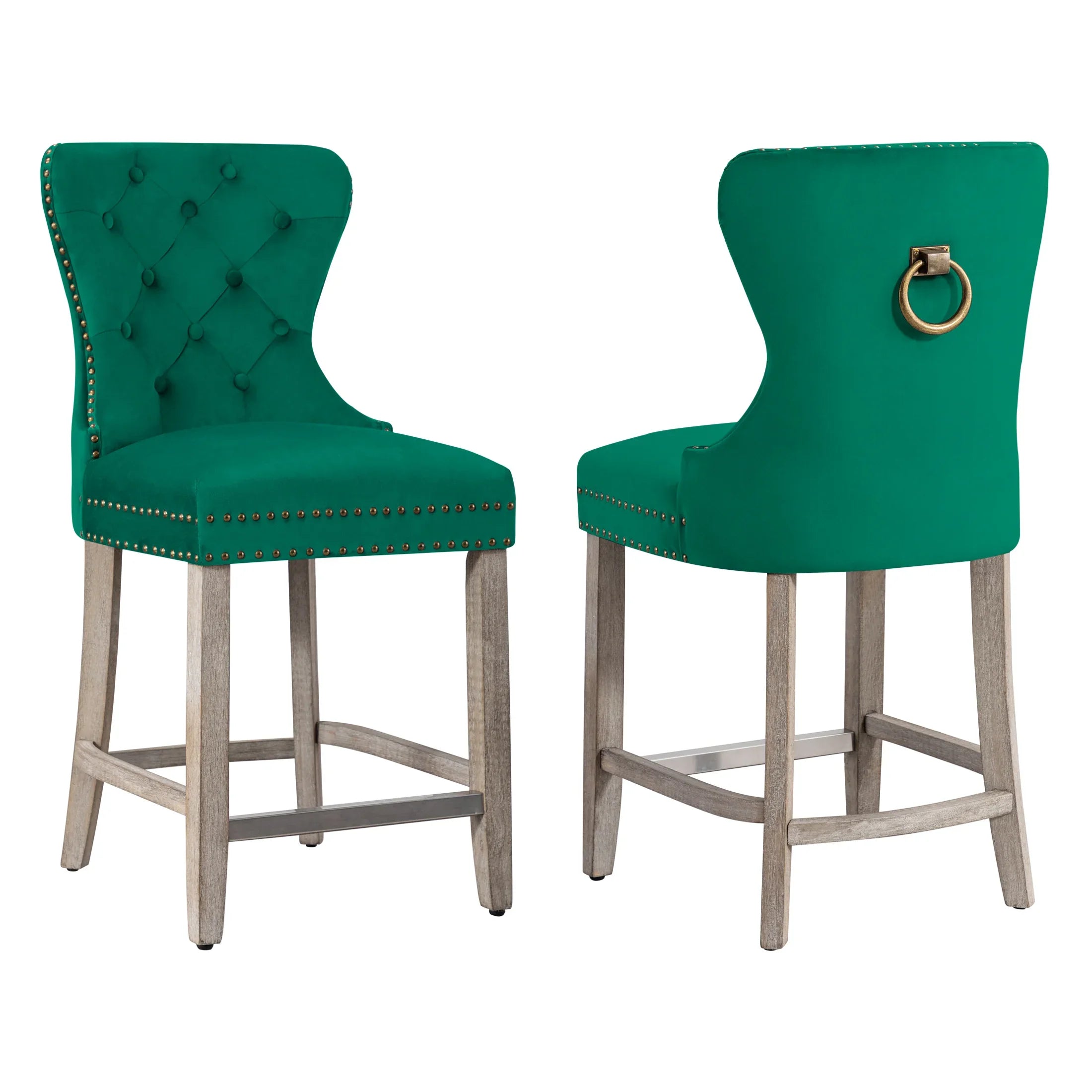 Hank 24" Tufted Velvet Counter Stool (Set of 2), Antique Gray